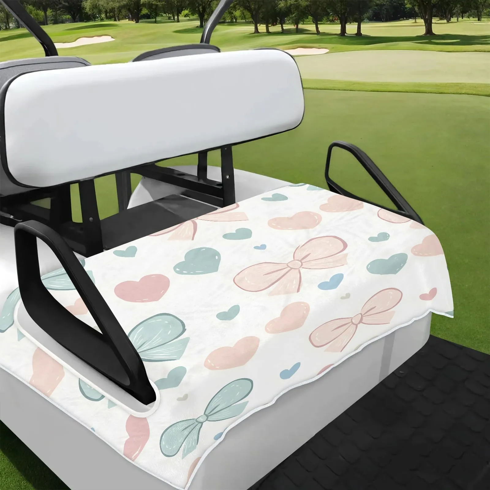 Tiveruda Cartoon Heart Bow Golf Cart Seat Cover