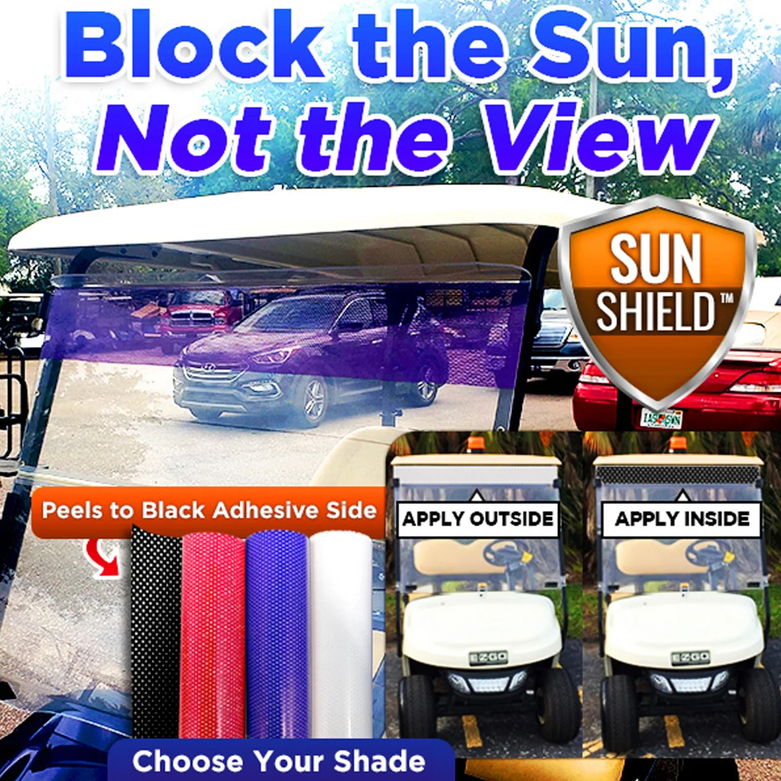 Club Clean Sun Shield Golf Cart Sun Shade Cover – Red, Peel-and-Stick image 2