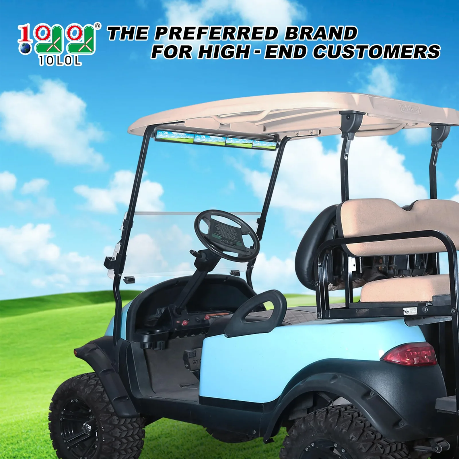 10L0L 4-Panel Universal Golf Cart Rearview Mirror - 35.8" image 2