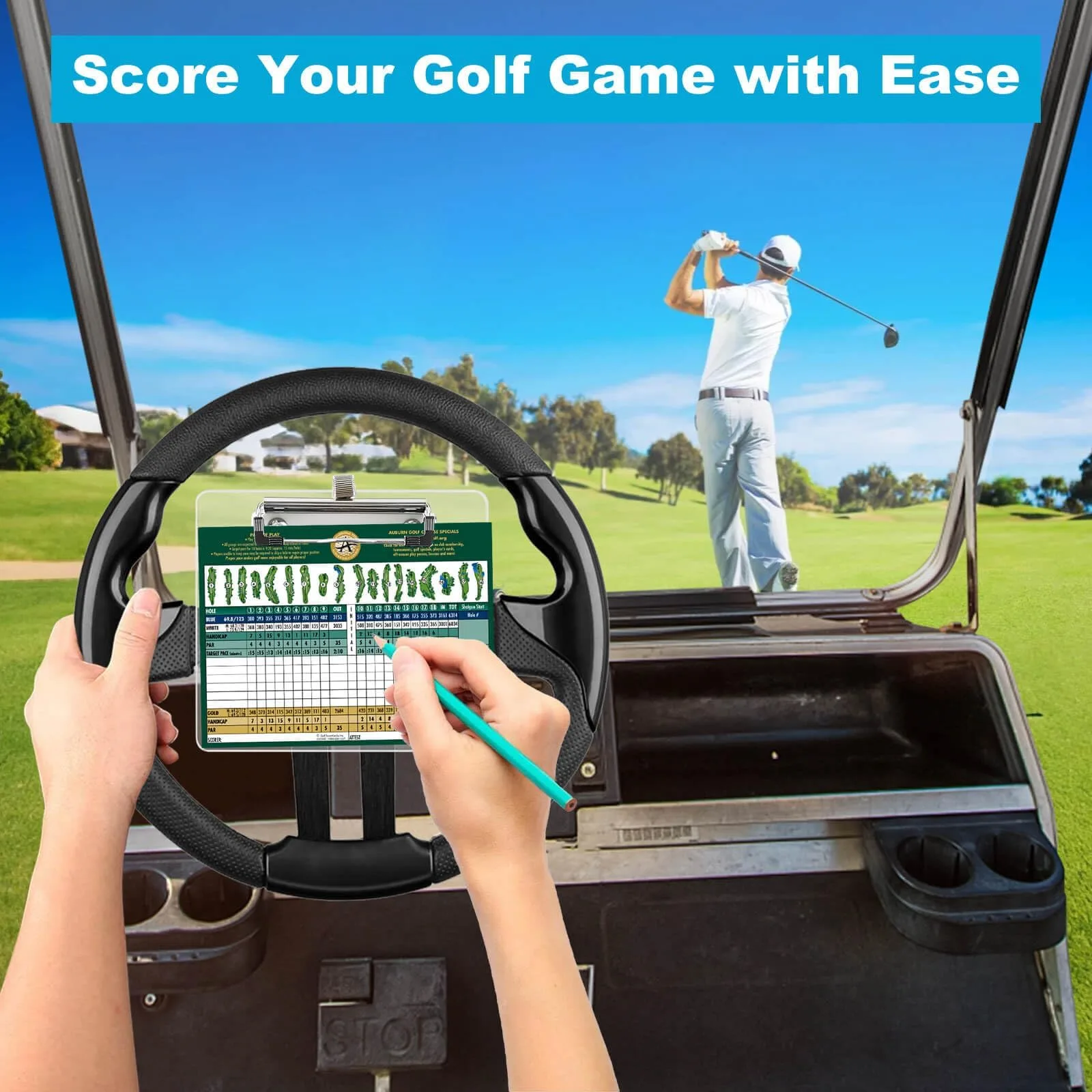 MOSNAI Golf Cart Steering Wheel Scorecard Holder image 2