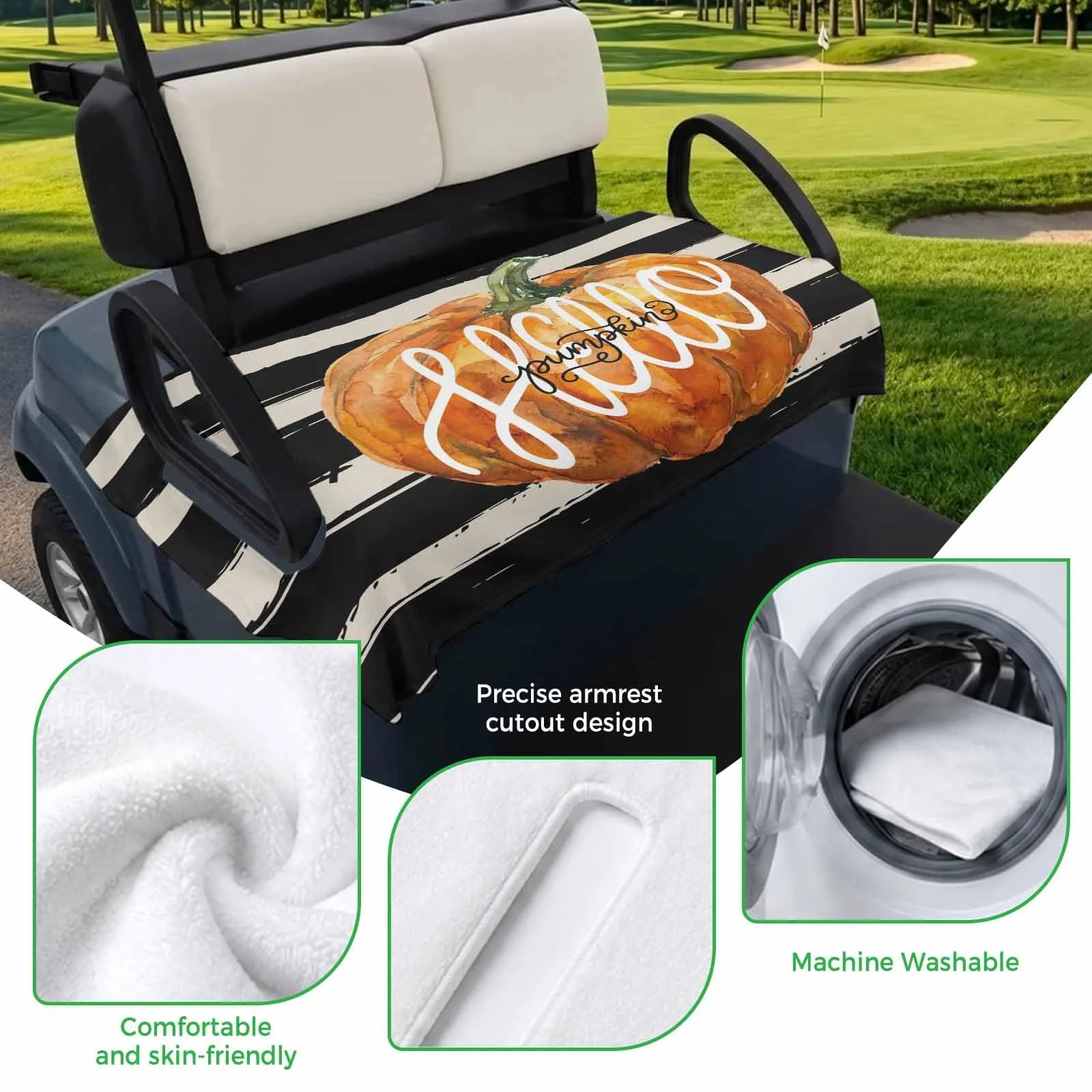 Trosturdspn Orange Pumpkin Golf Cart Seat Cover image 3