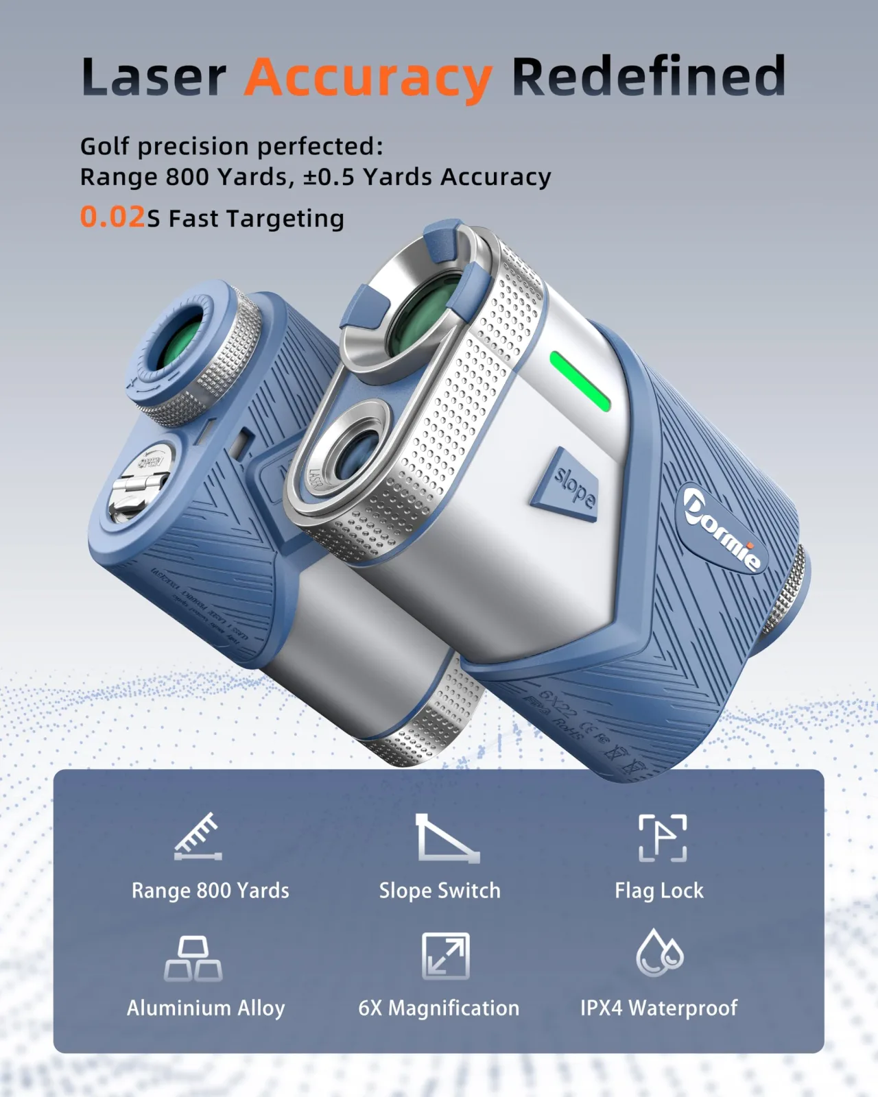 Dormie T100 PRO Golf Rangefinder with Slope, 6x Magnification, 800 yd image 2