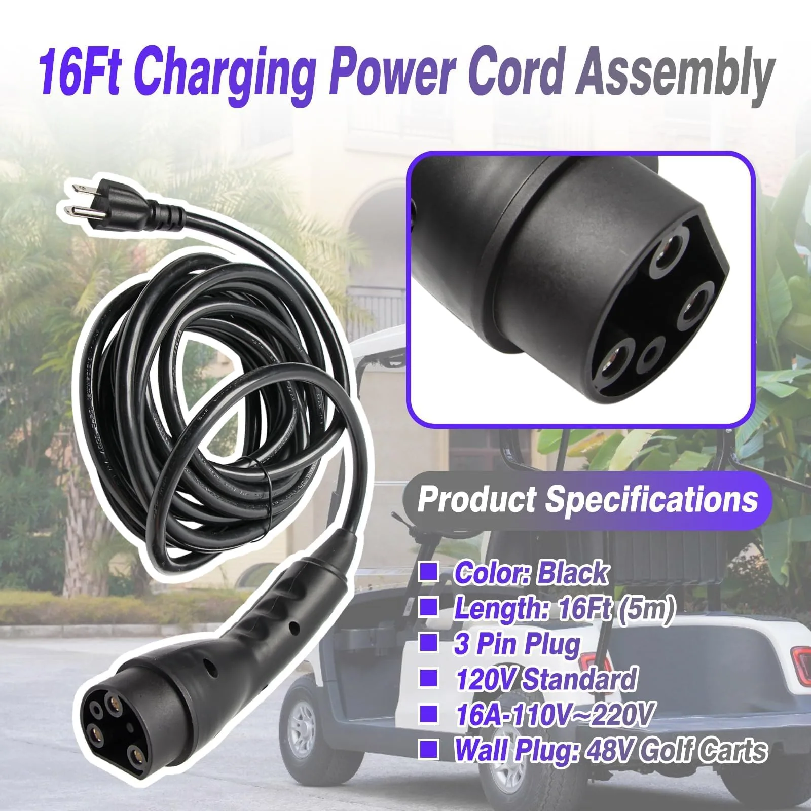 Vierzweites 120V 16A Golf Cart Charging Cord image 2