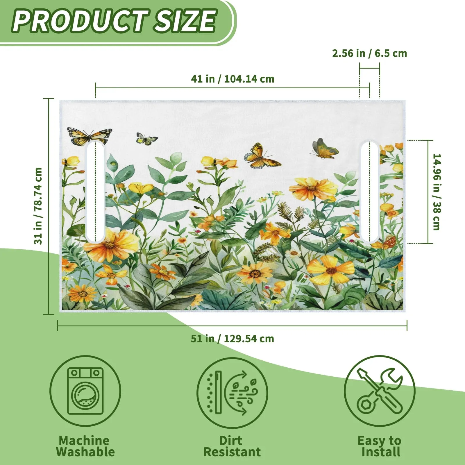 Tiveruda 51" x 31" Floral Butterfly 2-Person Golf Cart Seat Cover image 2