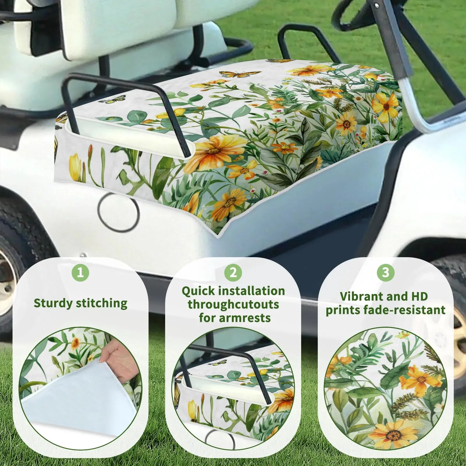 Tiveruda 51" x 31" Floral Butterfly 2-Person Golf Cart Seat Cover image 3