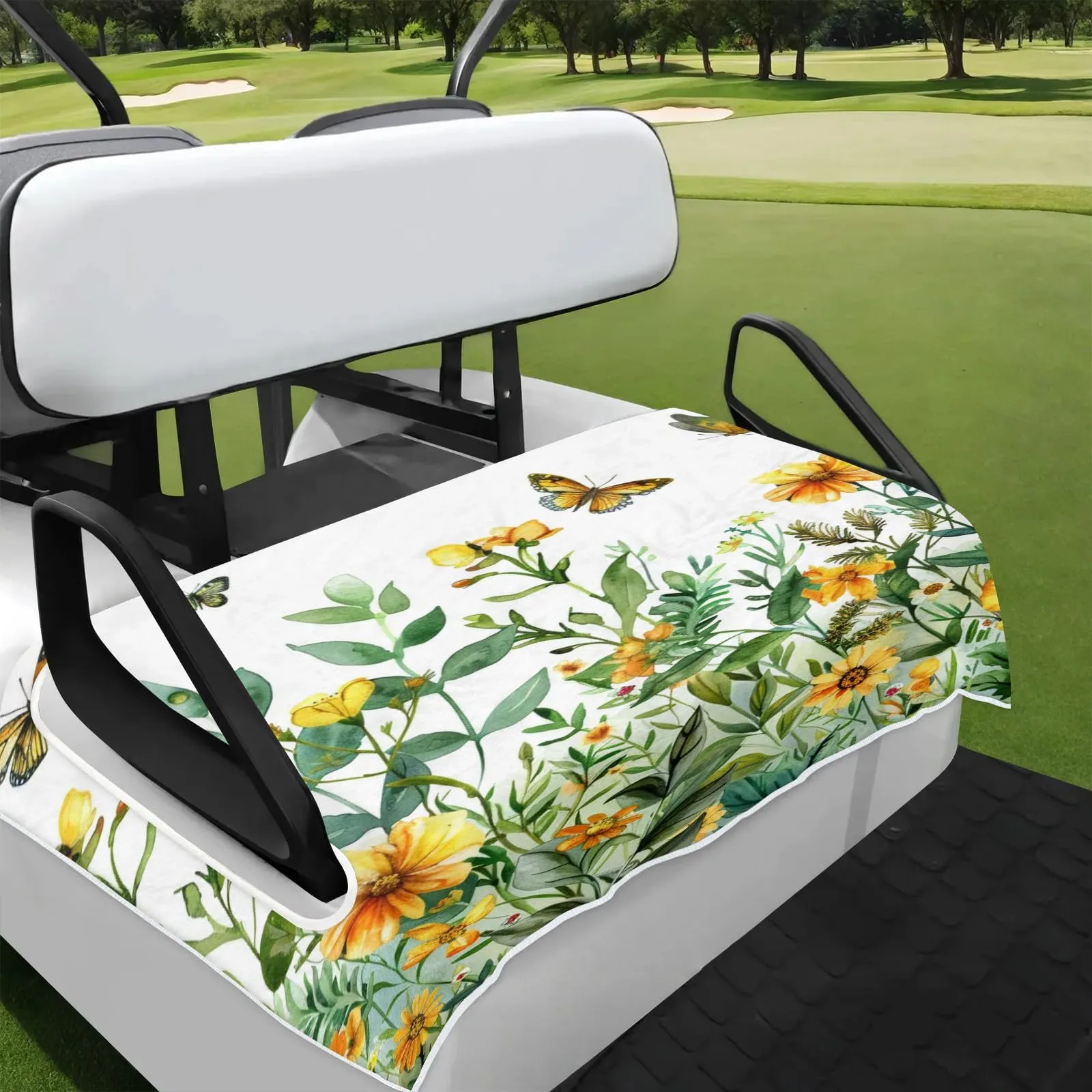 Tiveruda 51" x 31" Floral Butterfly 2-Person Golf Cart Seat Cover