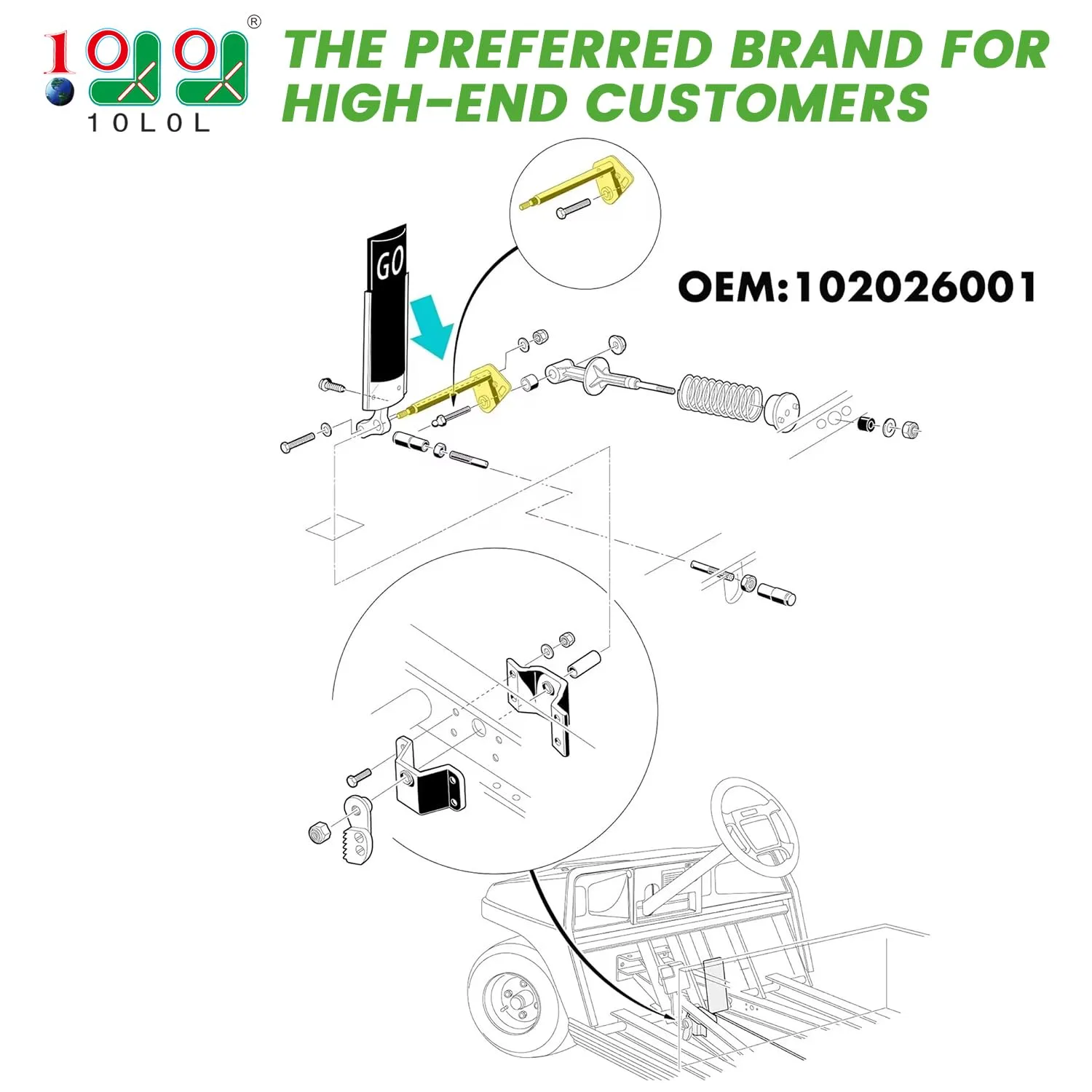 10L0L Accelerator Pivot Rod Kit for Club Car DS image 2