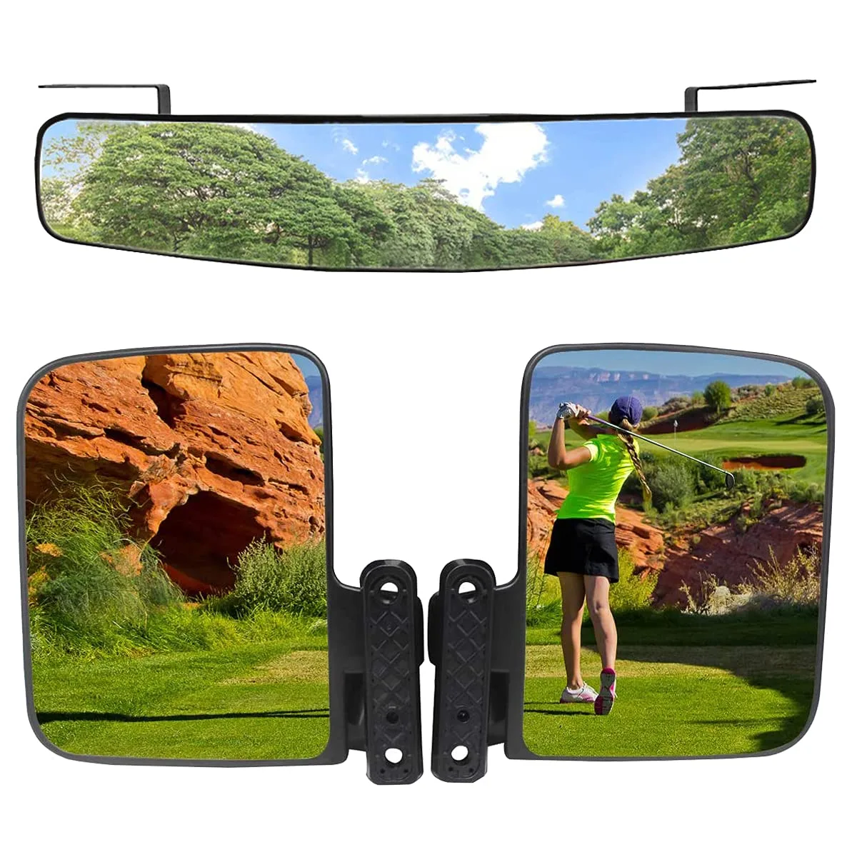 WLOOD Golf Cart Rearview + Folding Side Mirrors Combo LZH-012