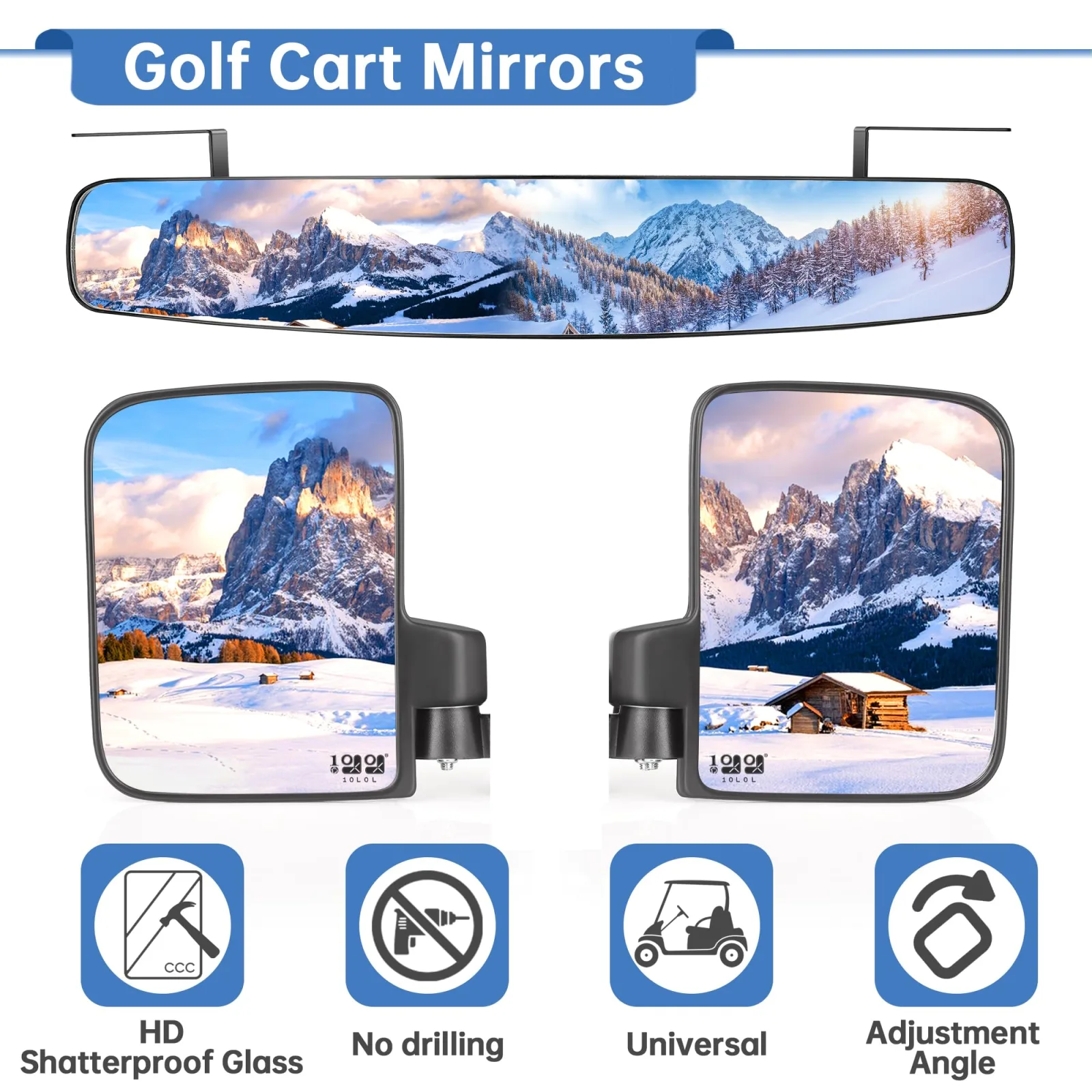 10L0L Drill-Free Golf Cart Mirror Kit for Club Car and E-Z-GO image 2