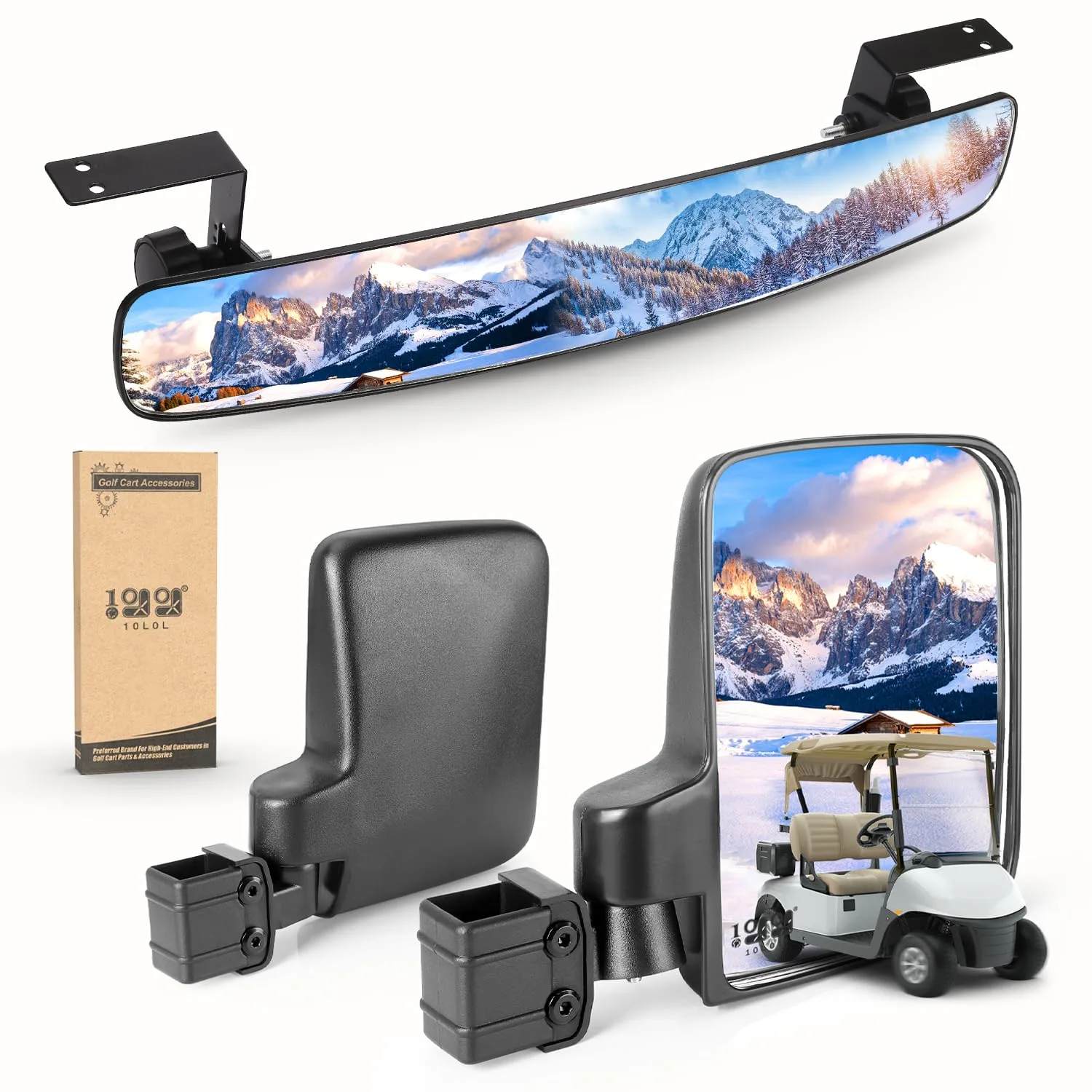 10L0L Drill-Free Golf Cart Mirror Kit for Club Car and E-Z-GO