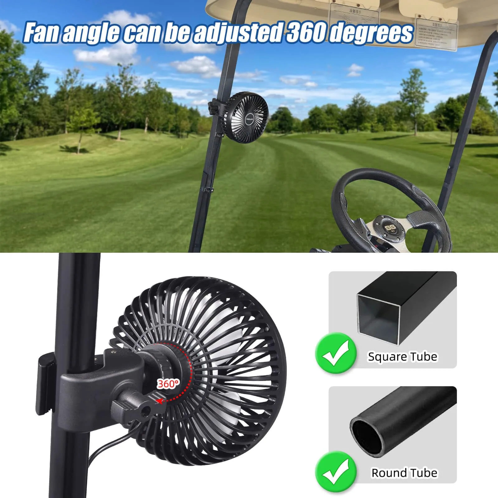 WEKANI Portable USB Golf Cart Fan with Clamp image 2