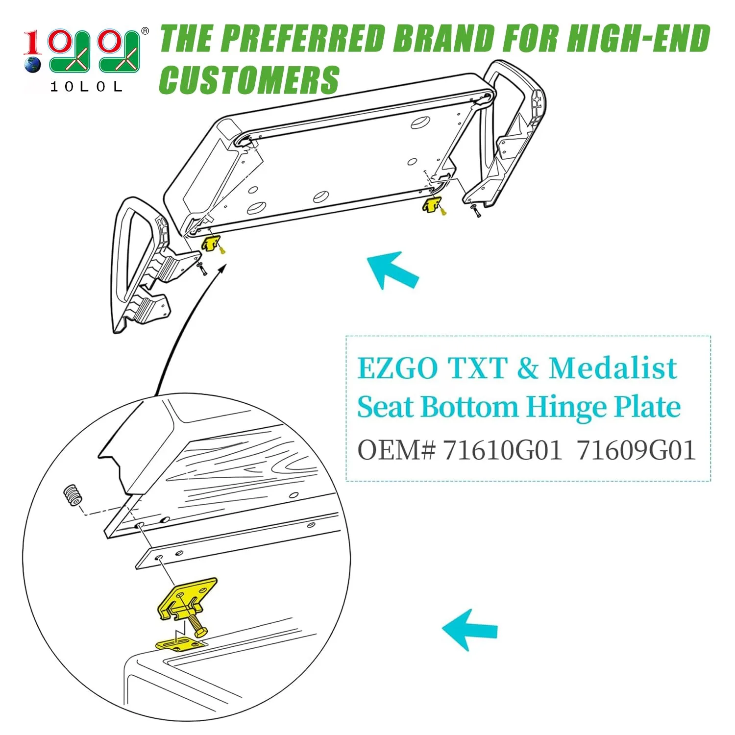 10L0L E-Z-GO Golf Cart Seat Hinge Plate Kit image 2