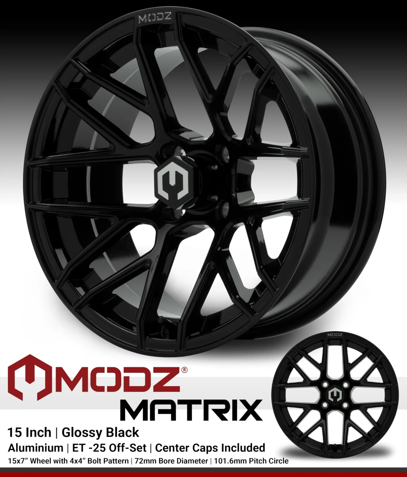 MODZ Matrix 15-Inch Glossy Black Golf Cart Wheel image 3