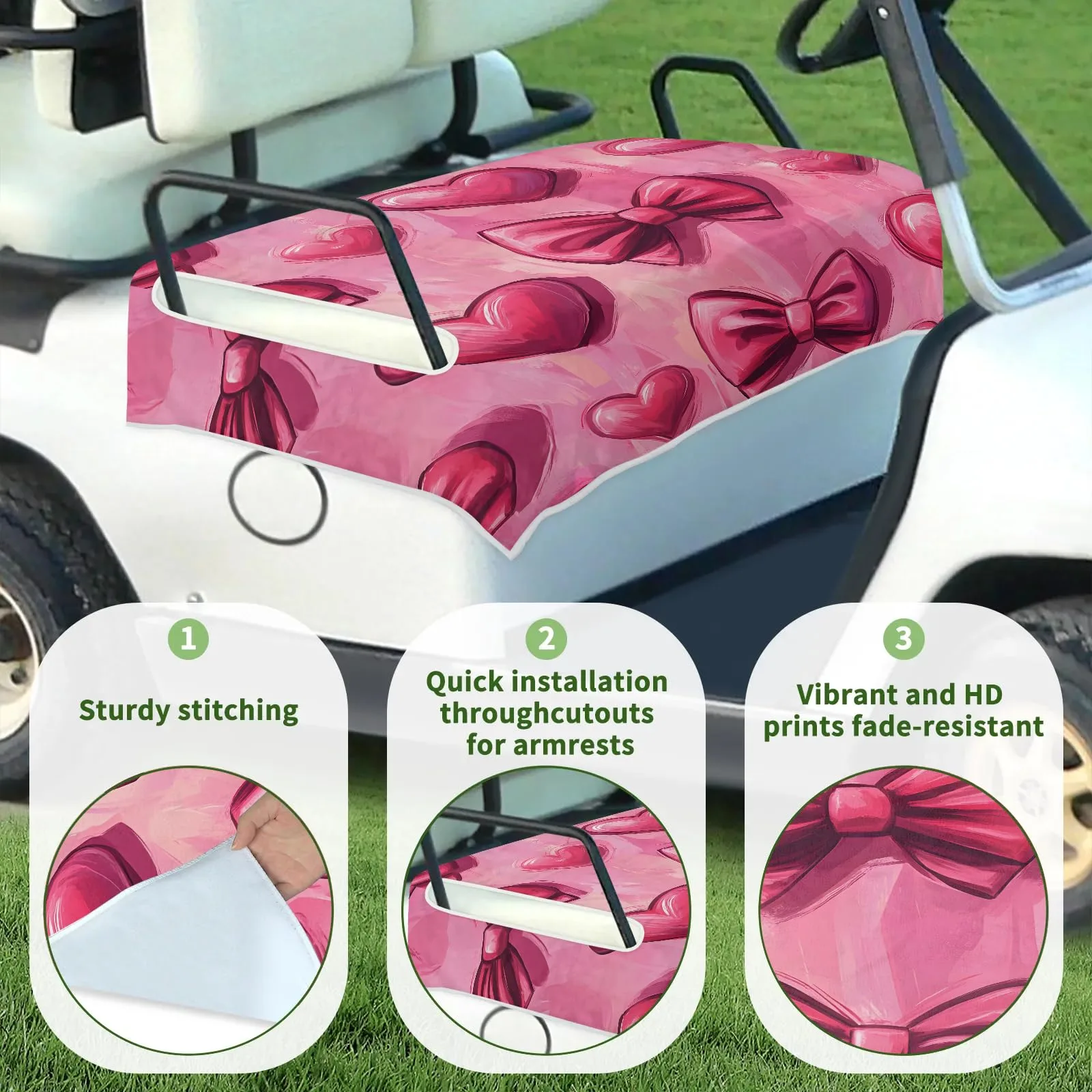 Tiveruda Pink Heart Bow Golf Cart Seat Cover 51 x 31 in image 3