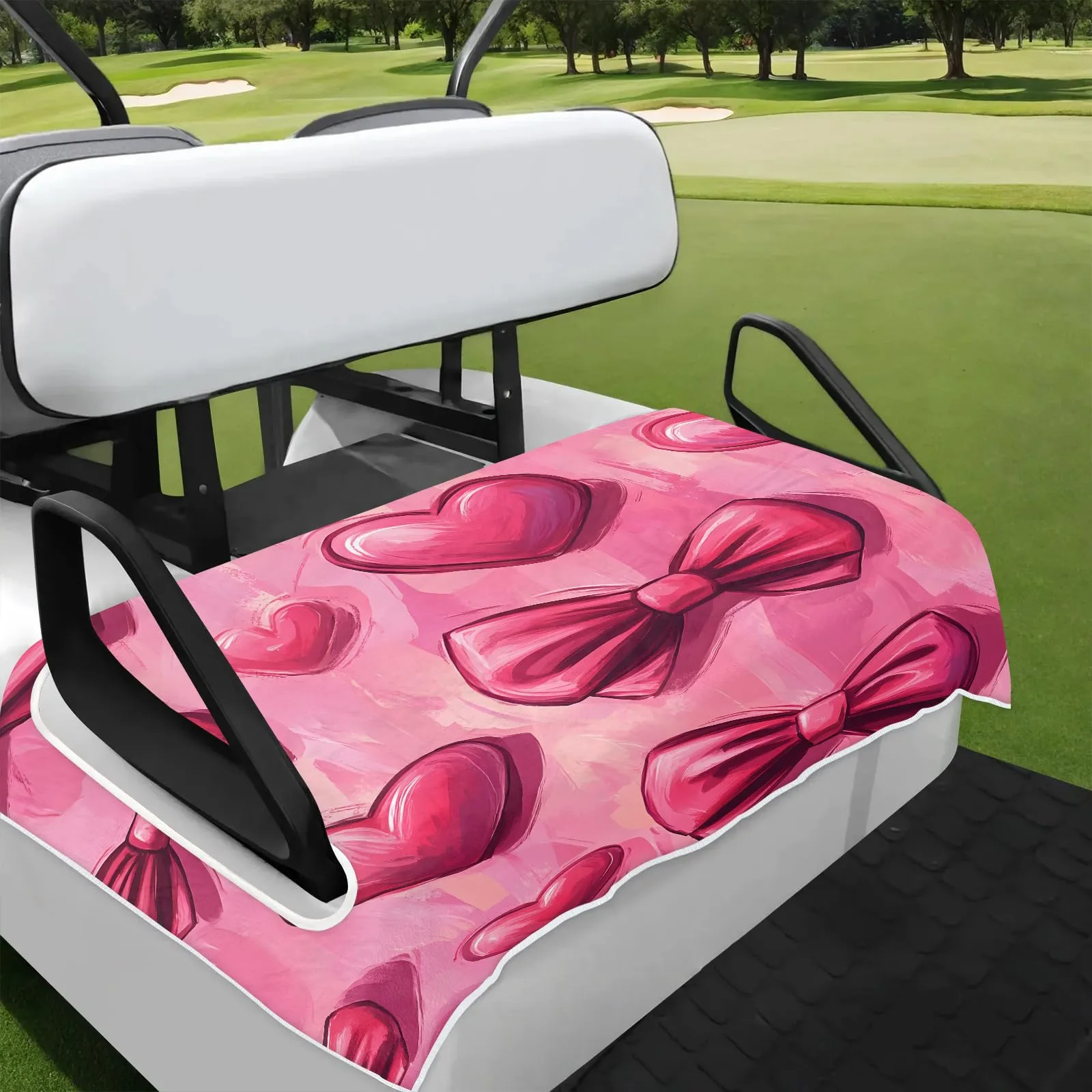 Tiveruda Pink Heart Bow Golf Cart Seat Cover 51 x 31 in