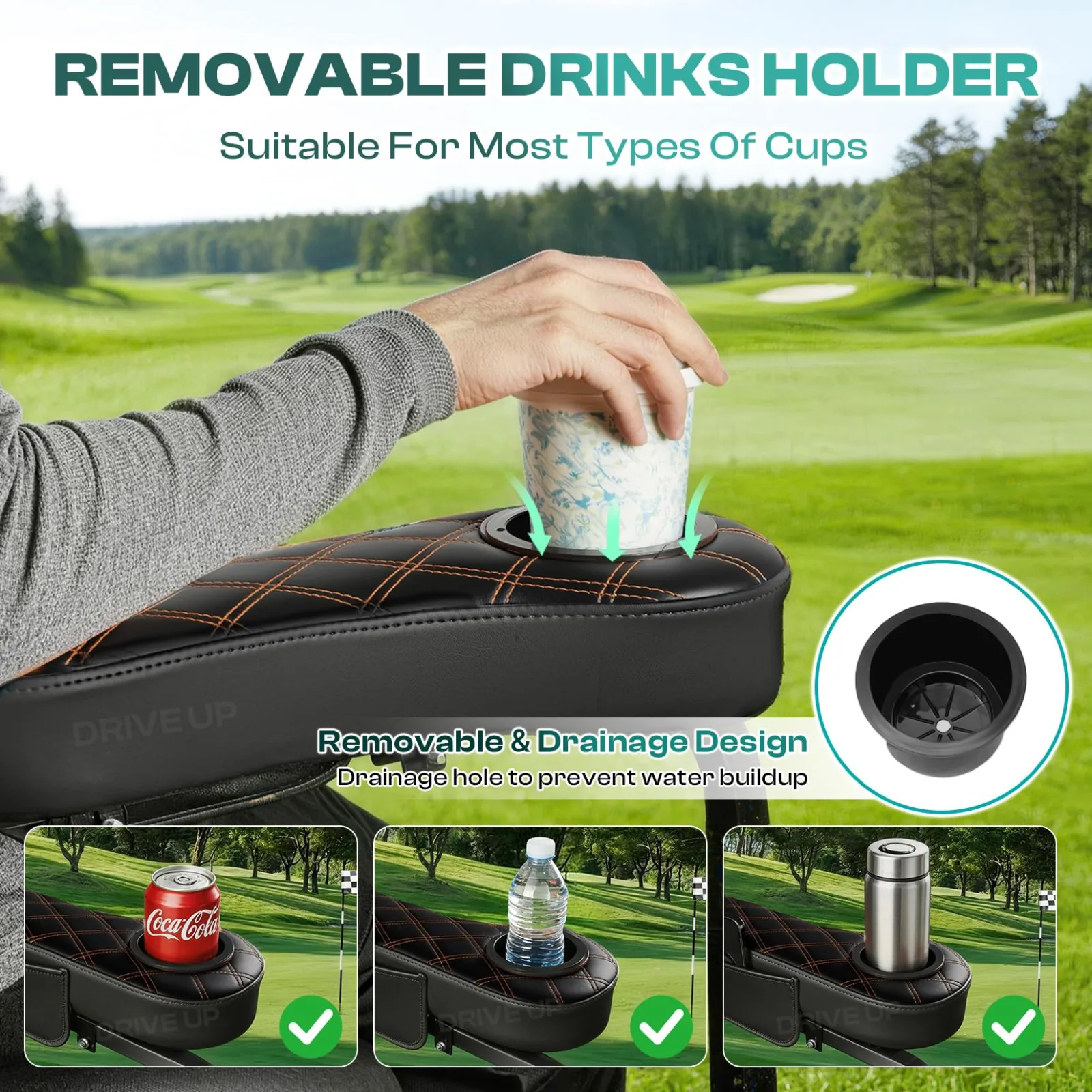 DRIVE UP Golf Cart Rear Seat Armrests with Cup Holders image 3
