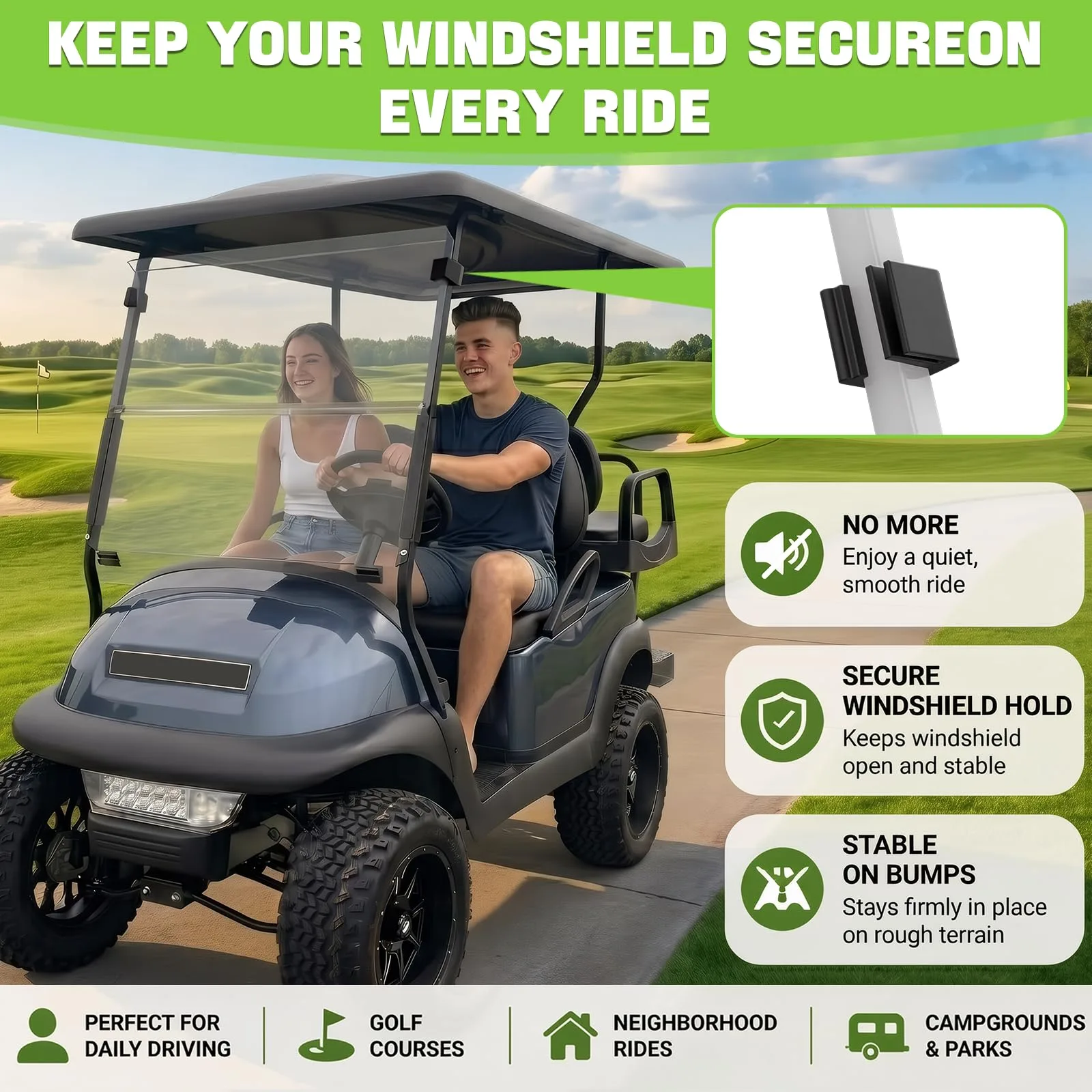 MOSNAI Windshield Retaining Clips for 1" x 1" Golf Cart Struts MOGHU-01 image 4