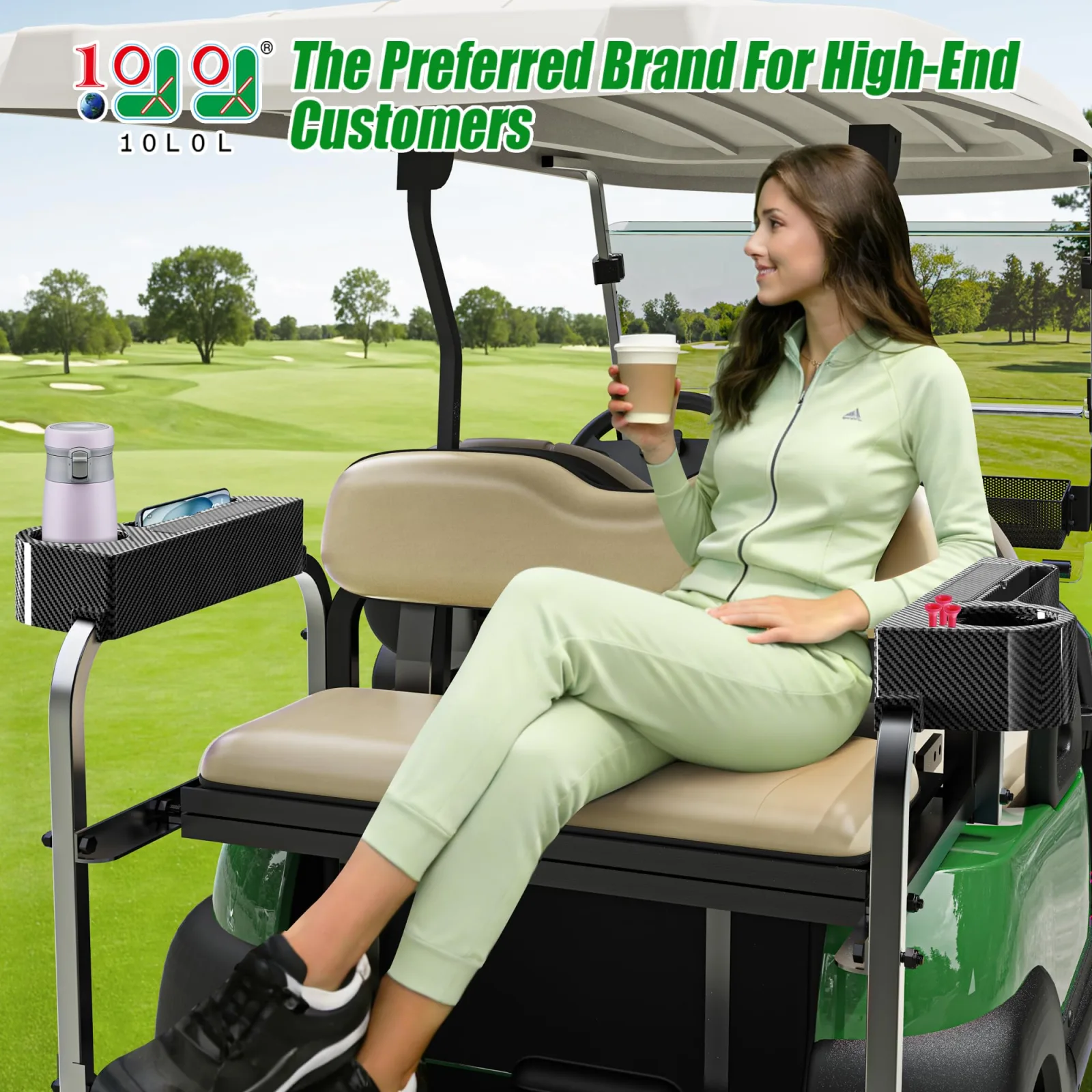 10L0L Golf Cart Rear Seat Armrests with Cup Holders image 2
