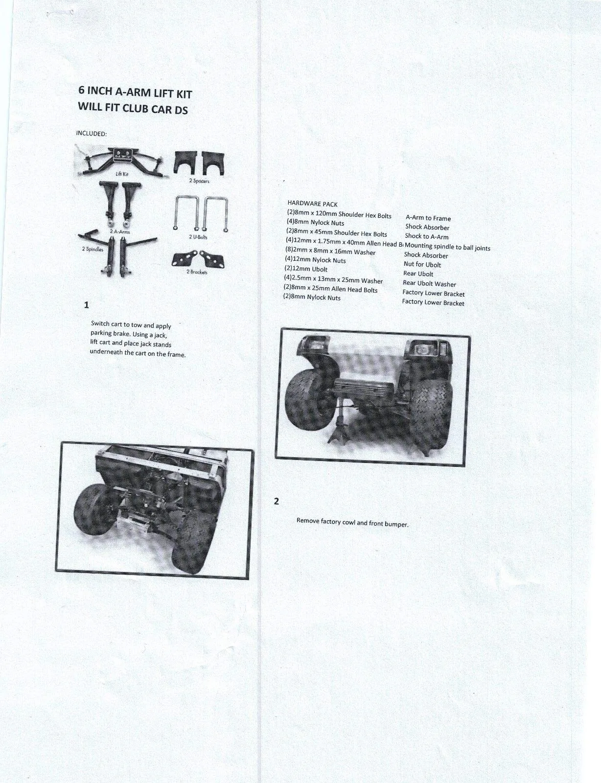 3G 6" A-Arm Deluxe Lift Kit for Club Car DS (2004+) image 2