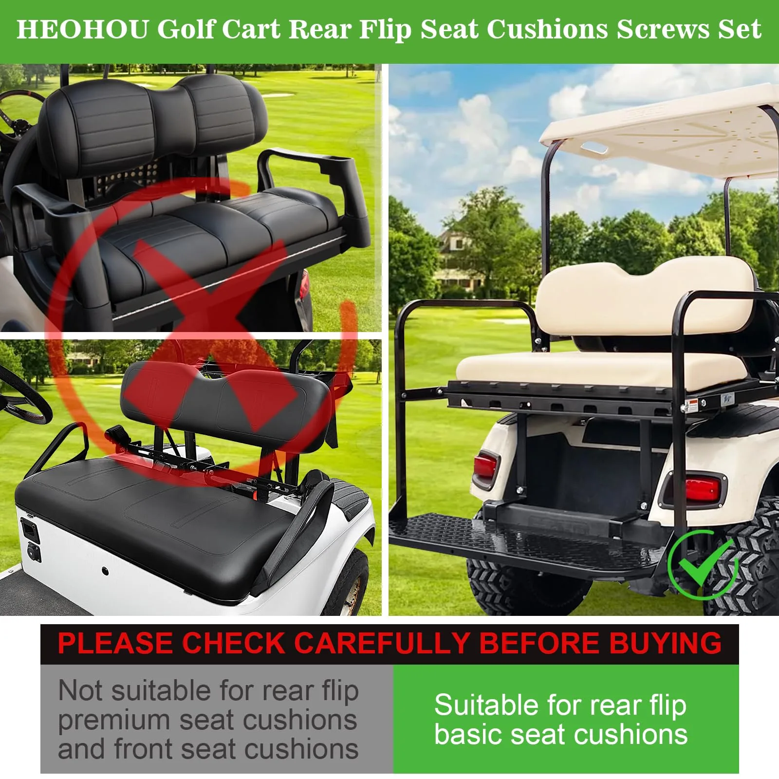 HEOHOU Golf Cart Rear Flip Seat Cushion Hardware Kit image 3