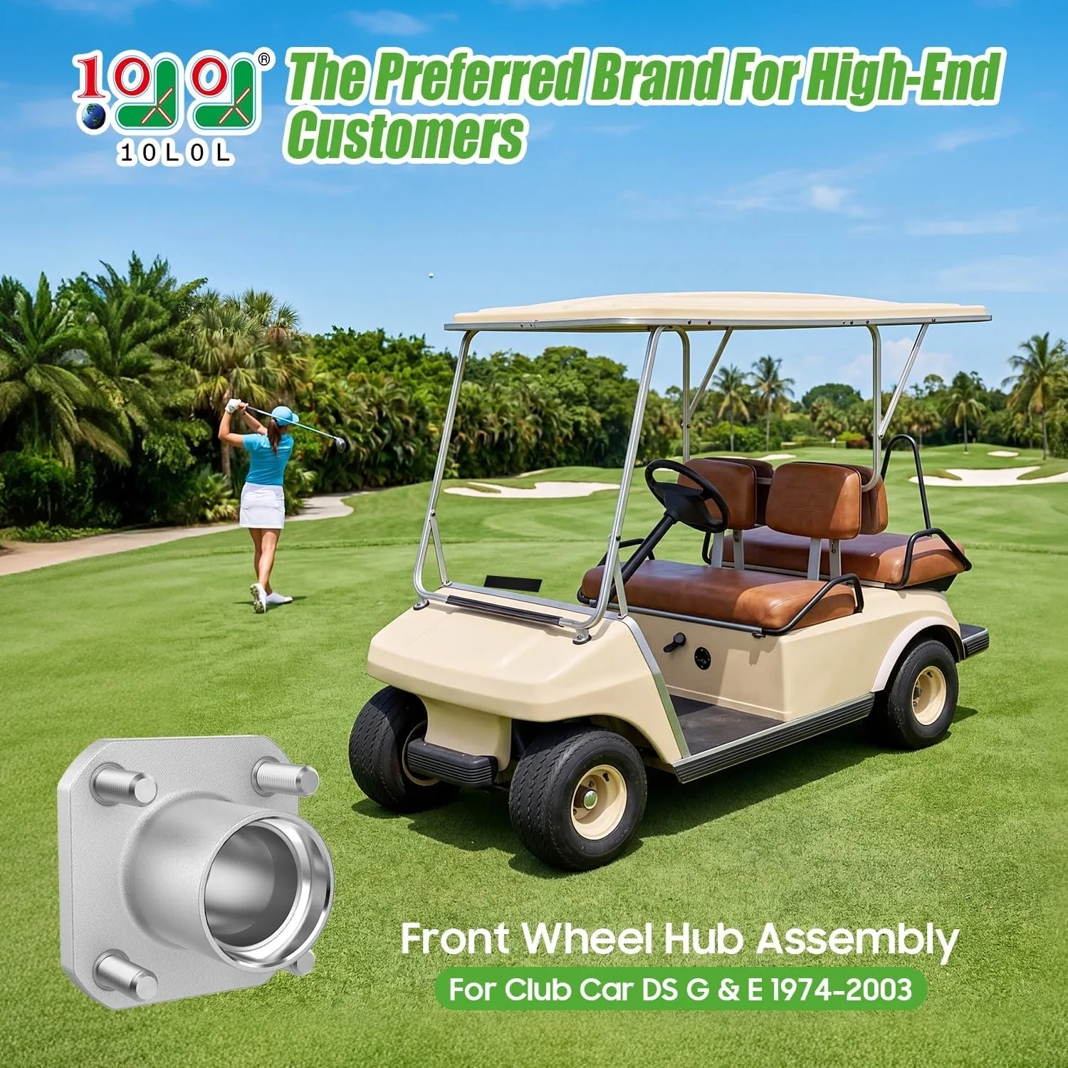10L0L Front Wheel Hub Assembly for Club Car DS 1974-2003 image 2