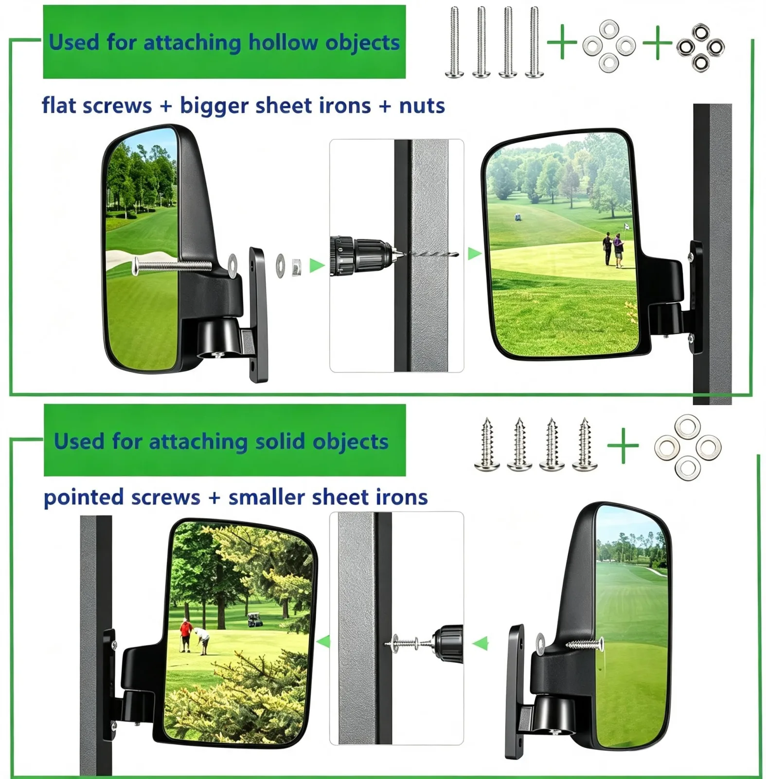 HKOO Golf Cart Folding Mirrors with Rear View Mirror image 3