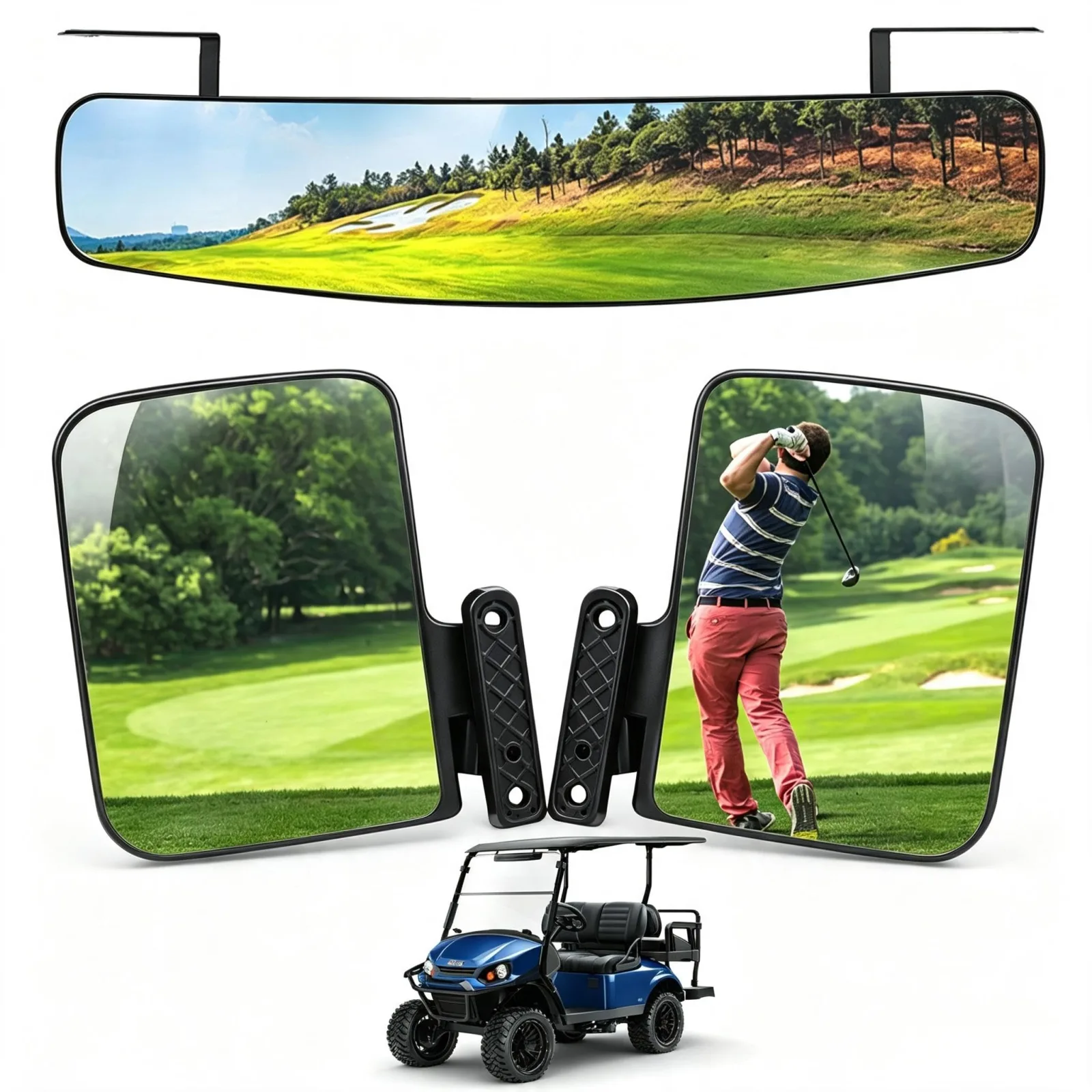 HKOO Golf Cart Folding Mirrors with Rear View Mirror