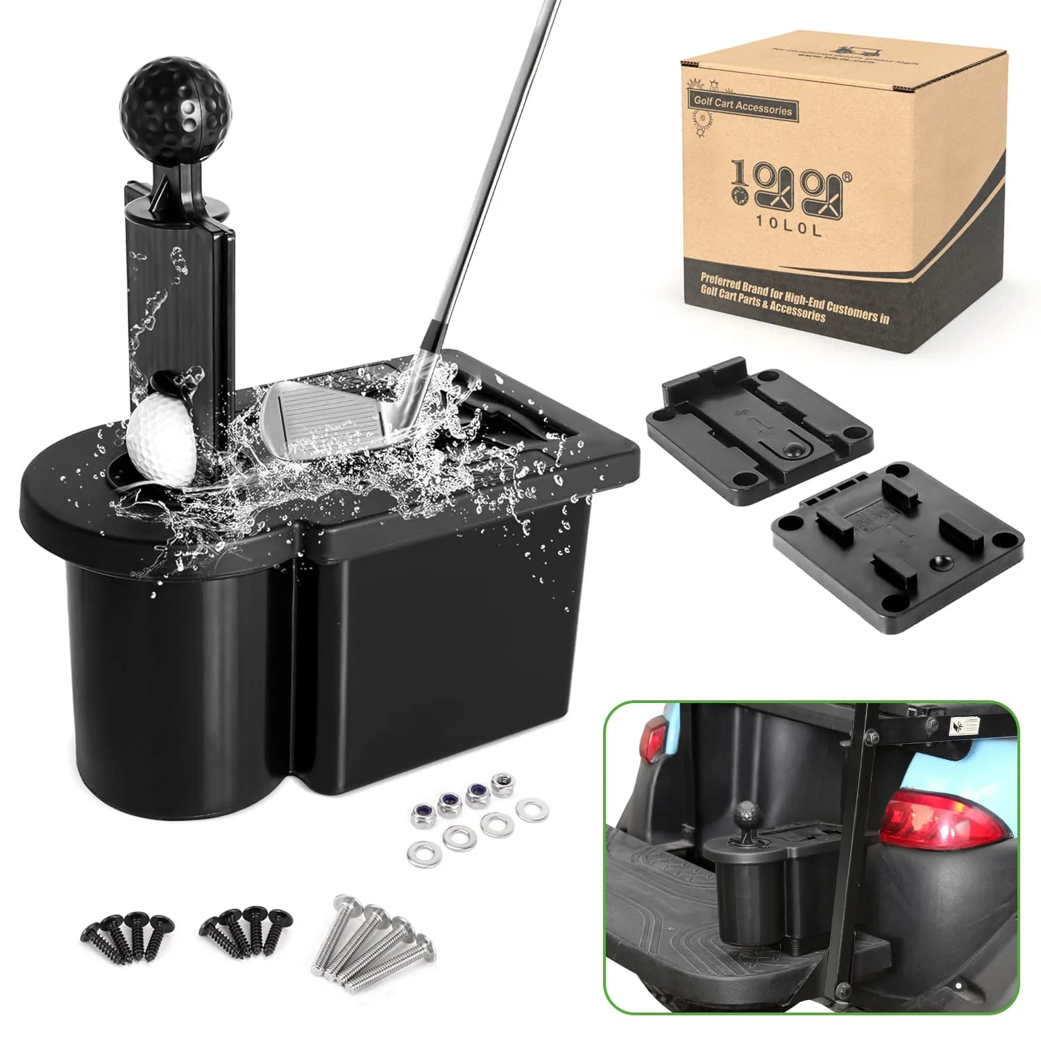 10L0L Golf Cart Ball and Club Head Washer with Bracket