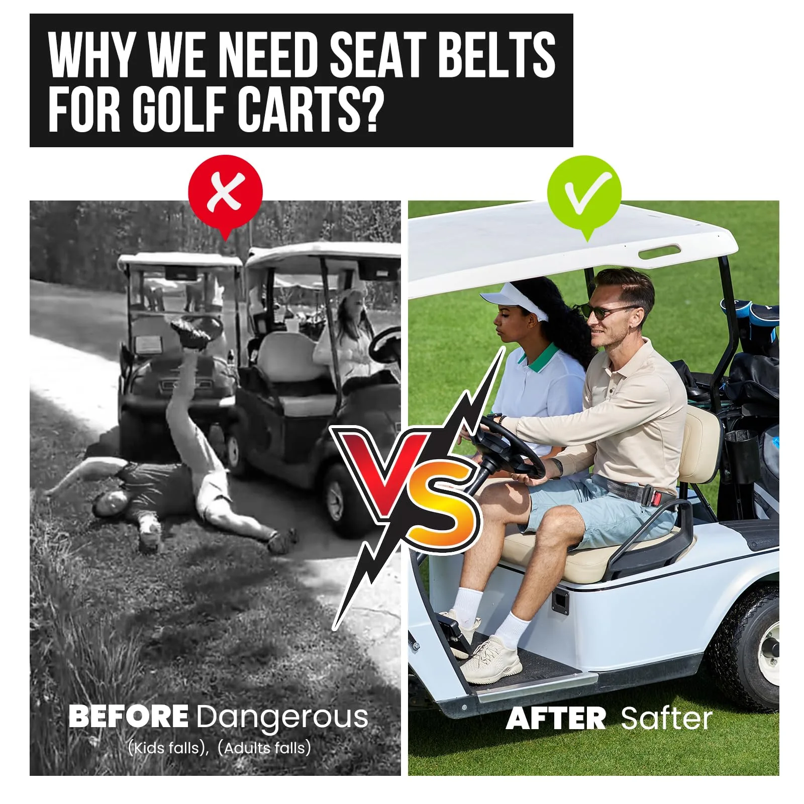 HOOKED ON GOLF Universal Golf Cart Seat Belt Kit image 2