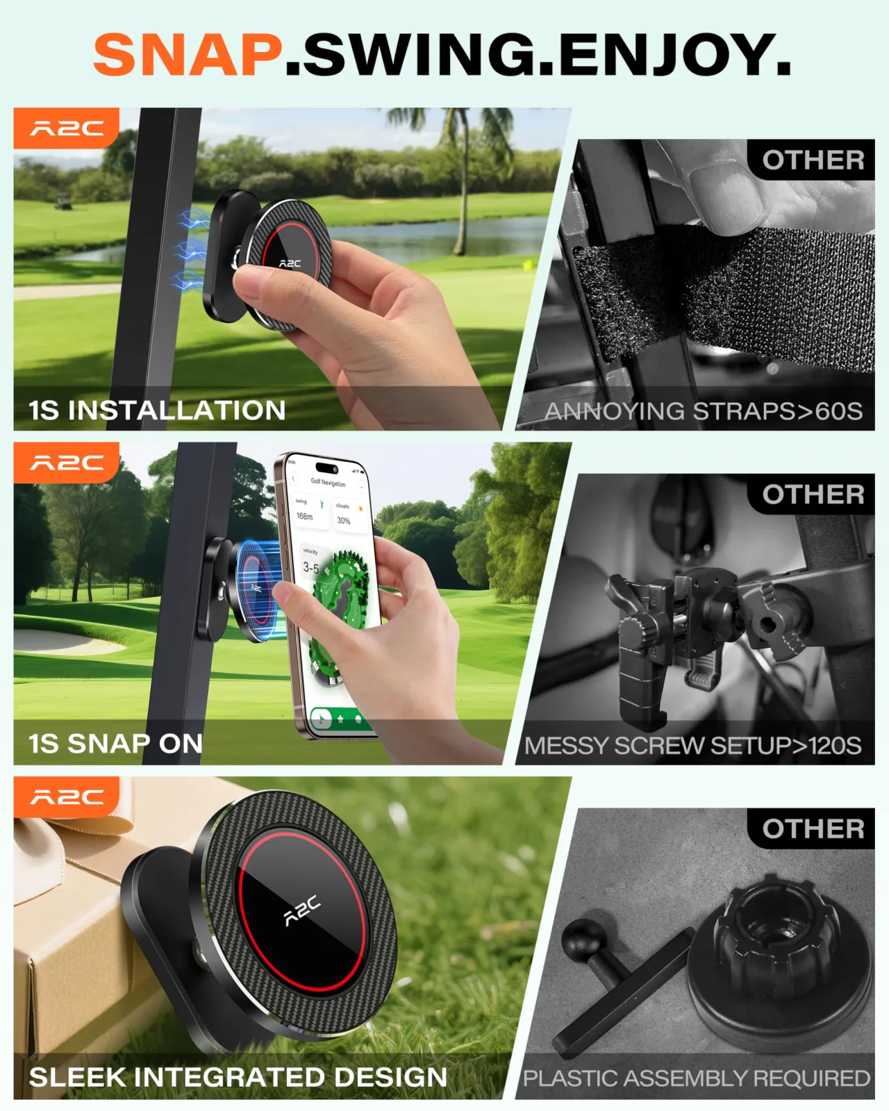 A2C M40S+-BLACK Magnetic Golf Cart Phone Holder image 3