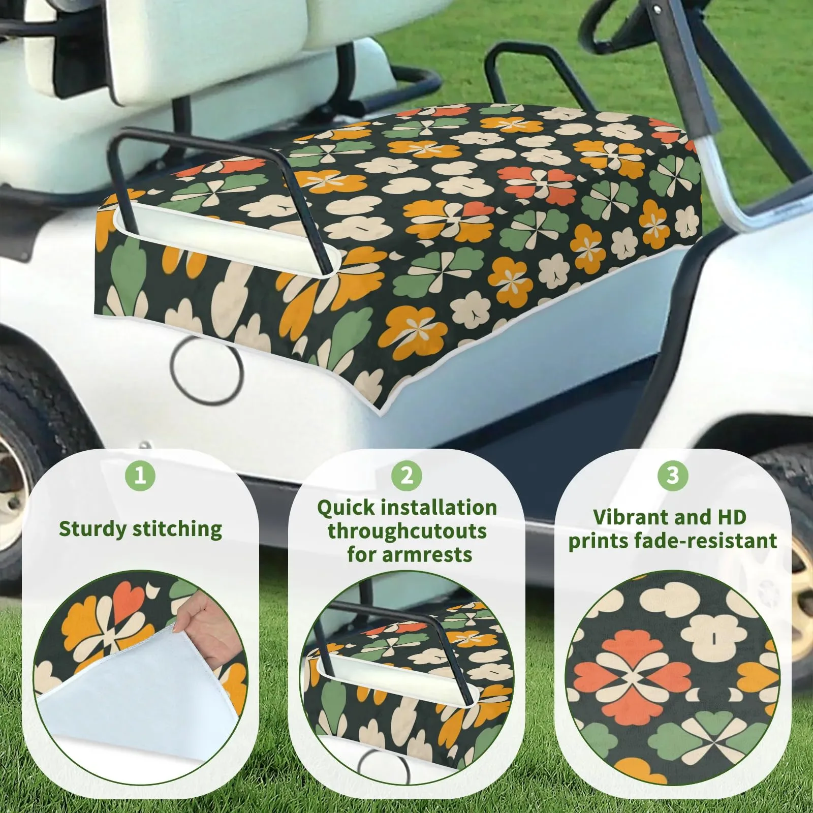 Tiveruda Boho Green Clover Golf Cart Seat Cover image 3