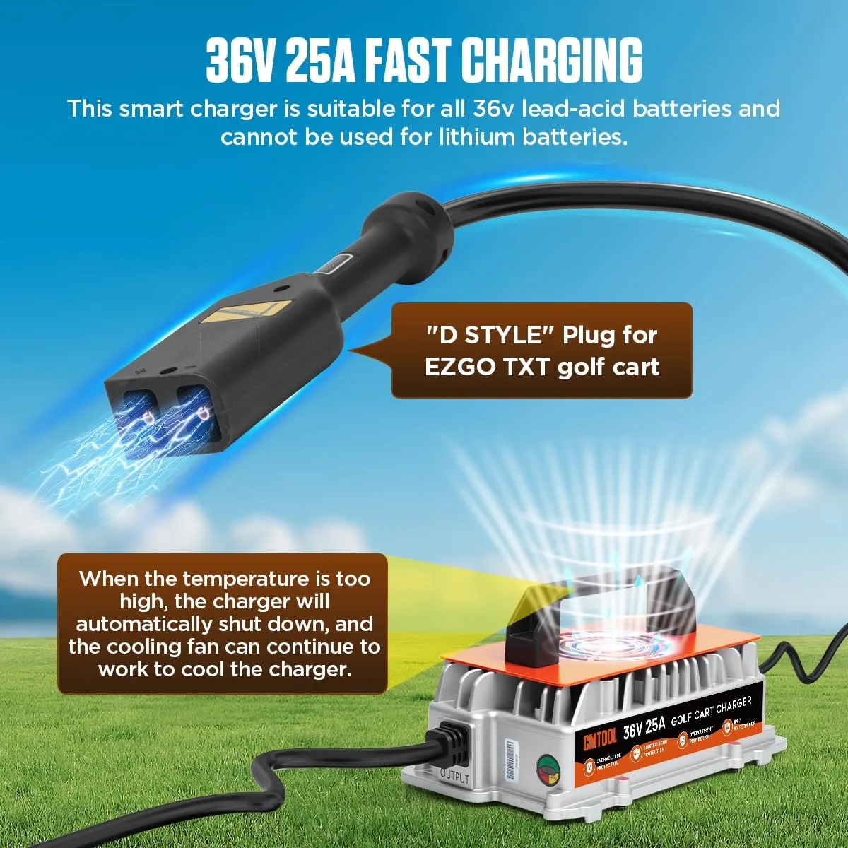 CMTOOL 36V 25A Charger for E-Z-GO TXT Golf Carts image 3