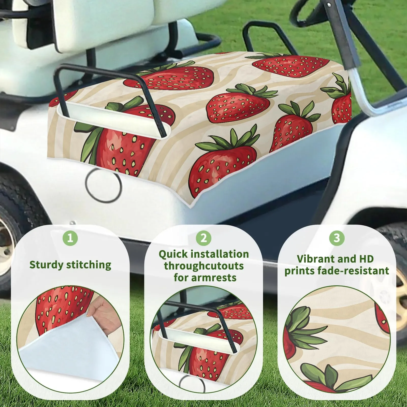 Tiveruda Strawberry Golf Cart Seat Cover for Double Seats image 3