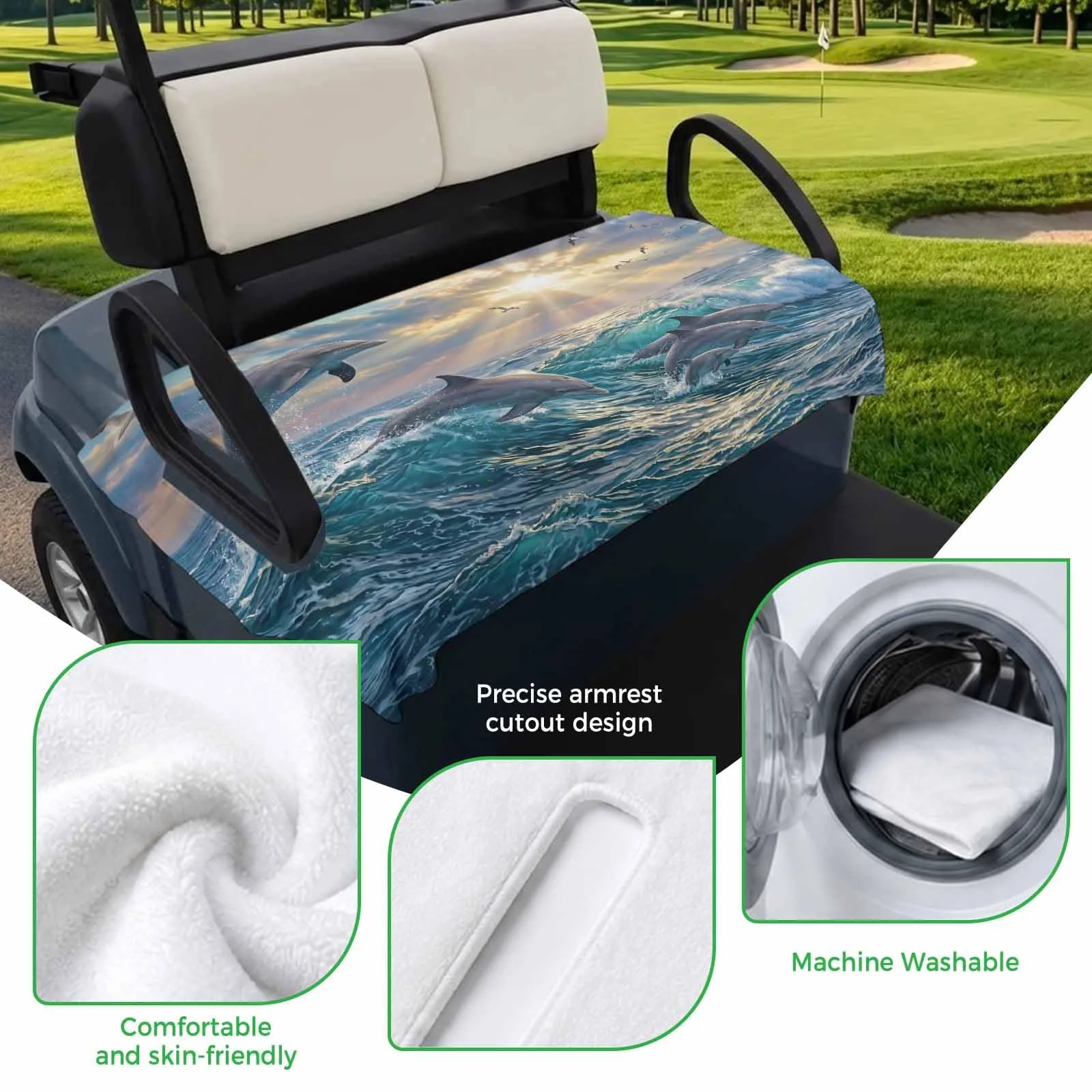 Trosturdspn Coastal Dolphin Golf Cart Seat Cover Blanket image 3