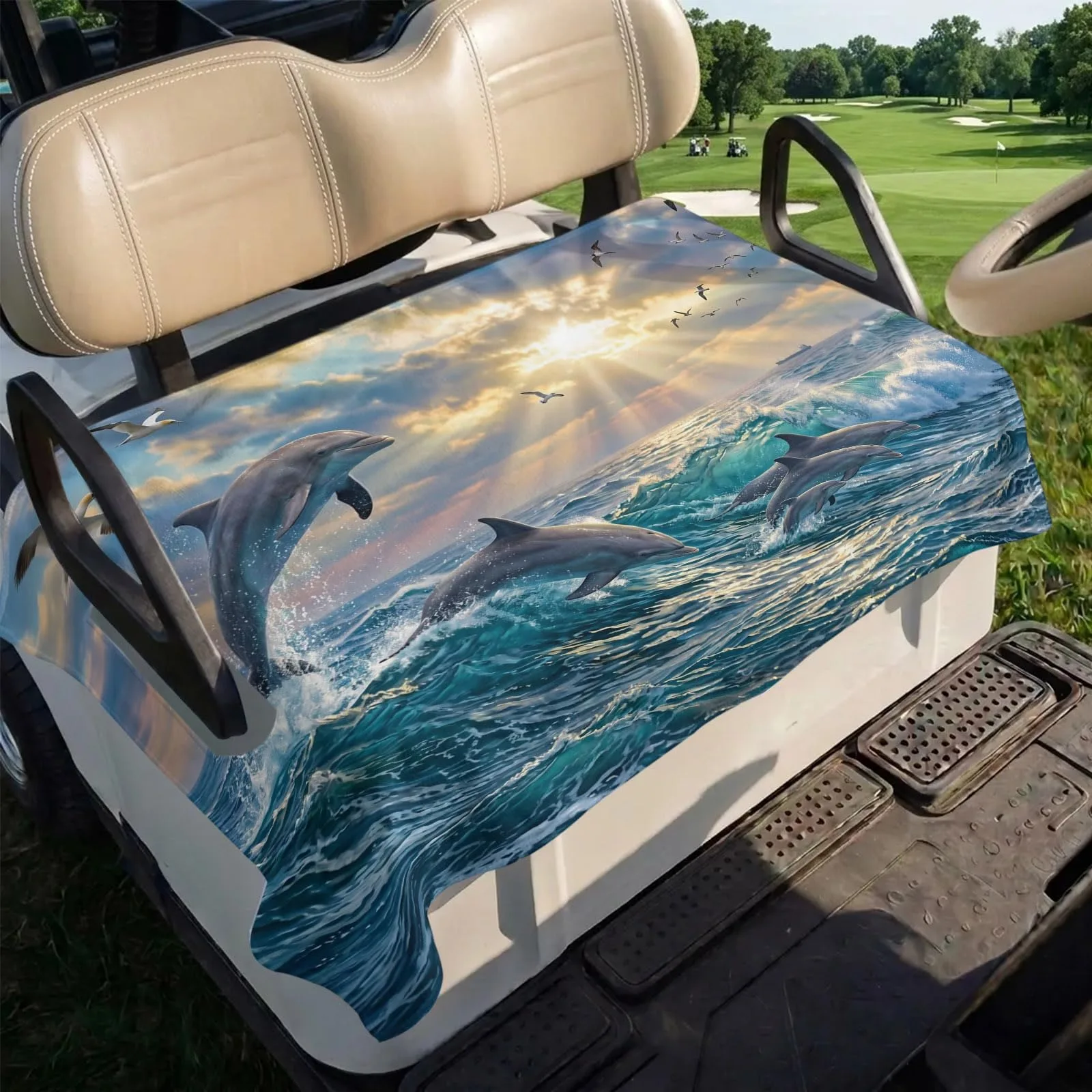 Trosturdspn Coastal Dolphin Golf Cart Seat Cover Blanket image 4