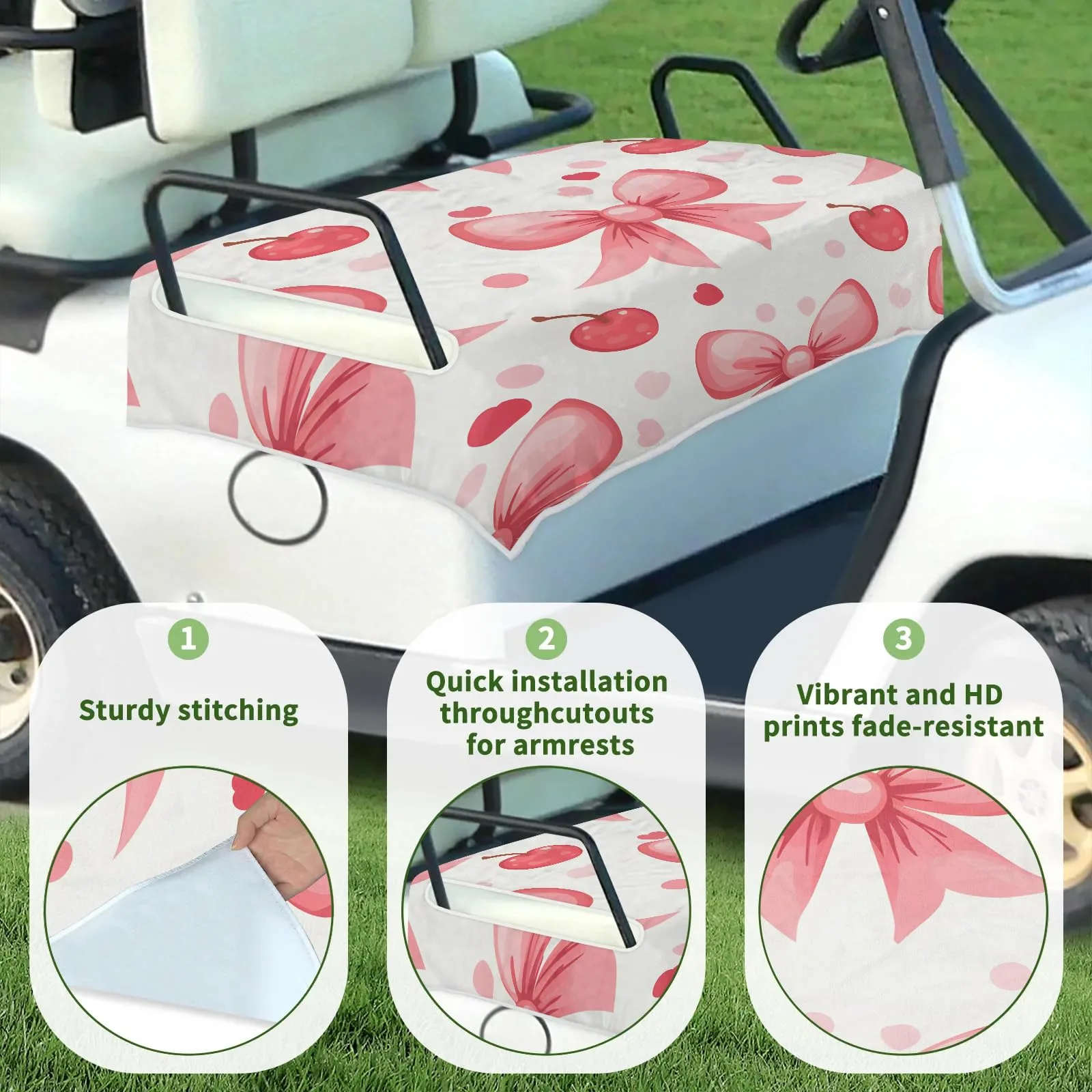 Tiveruda Bow Knot Cherry Golf Cart Seat Cover image 3