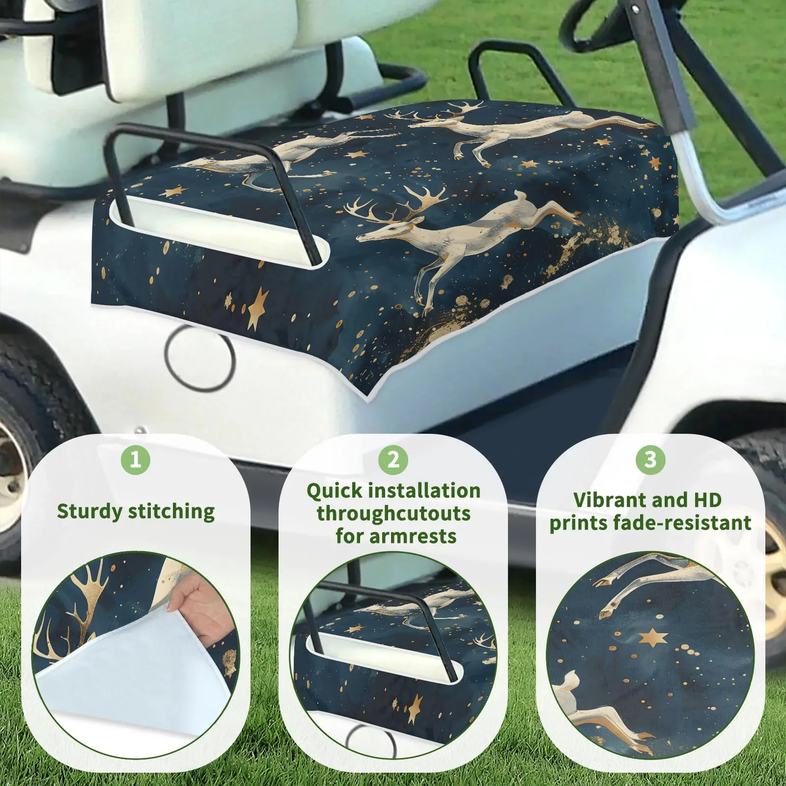 Tiveruda Christmas Reindeer Golf Cart Seat Cover 51 x 31 in. image 3