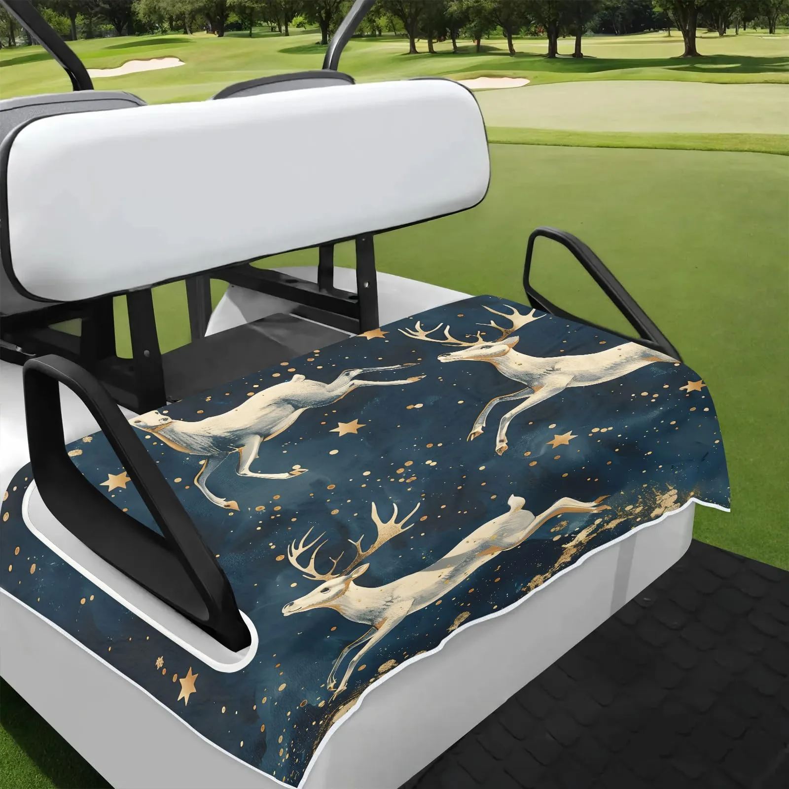 Tiveruda Christmas Reindeer Golf Cart Seat Cover 51 x 31 in.