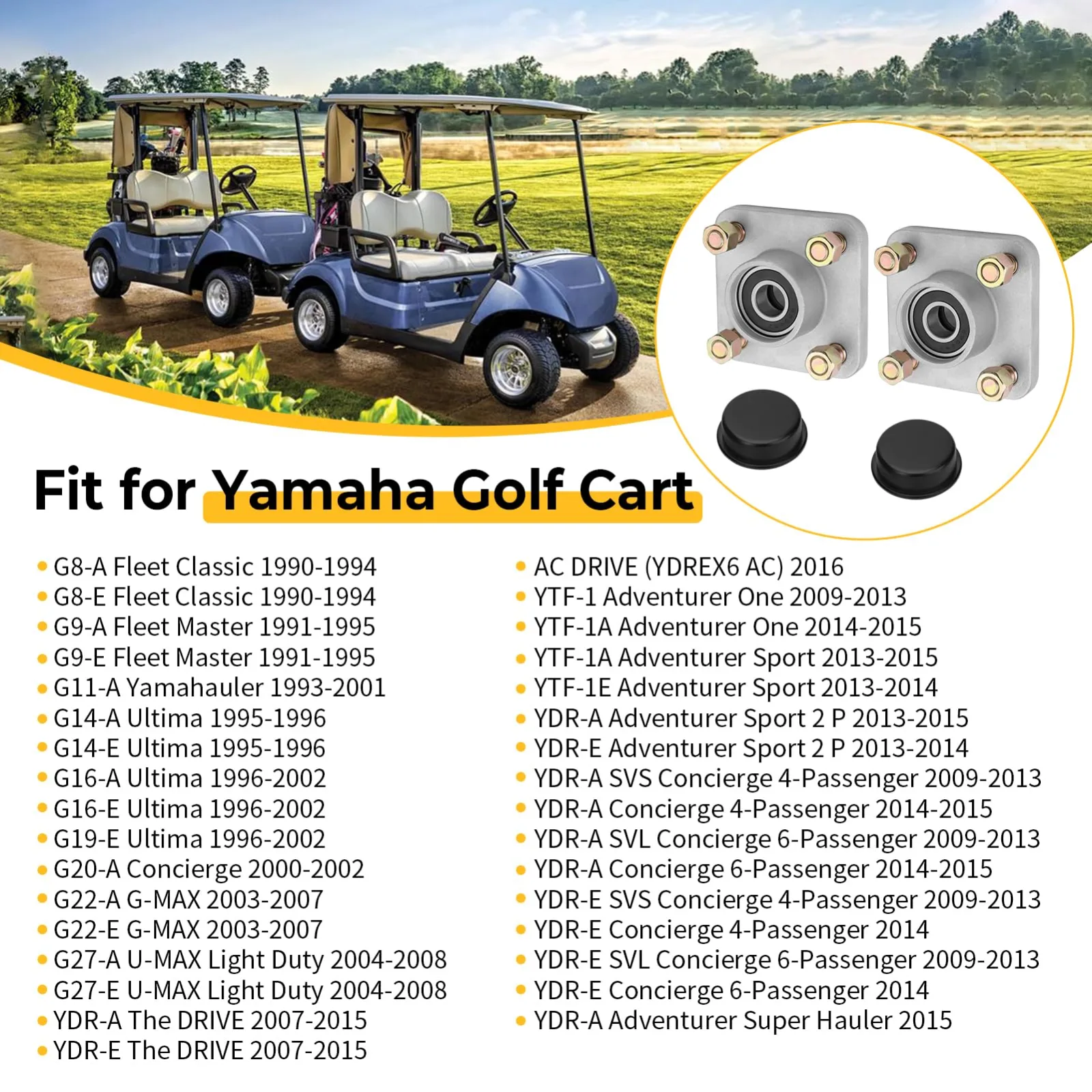 M MATI Yamaha Golf Cart Front Wheel Hub and Cap Set image 2
