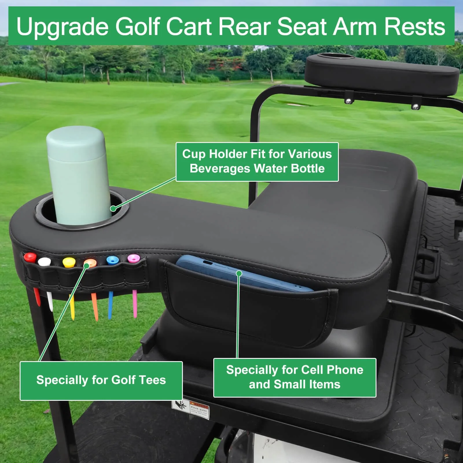 MOSNAI Golf Cart Rear Seat Armrest with Cup Holder image 3