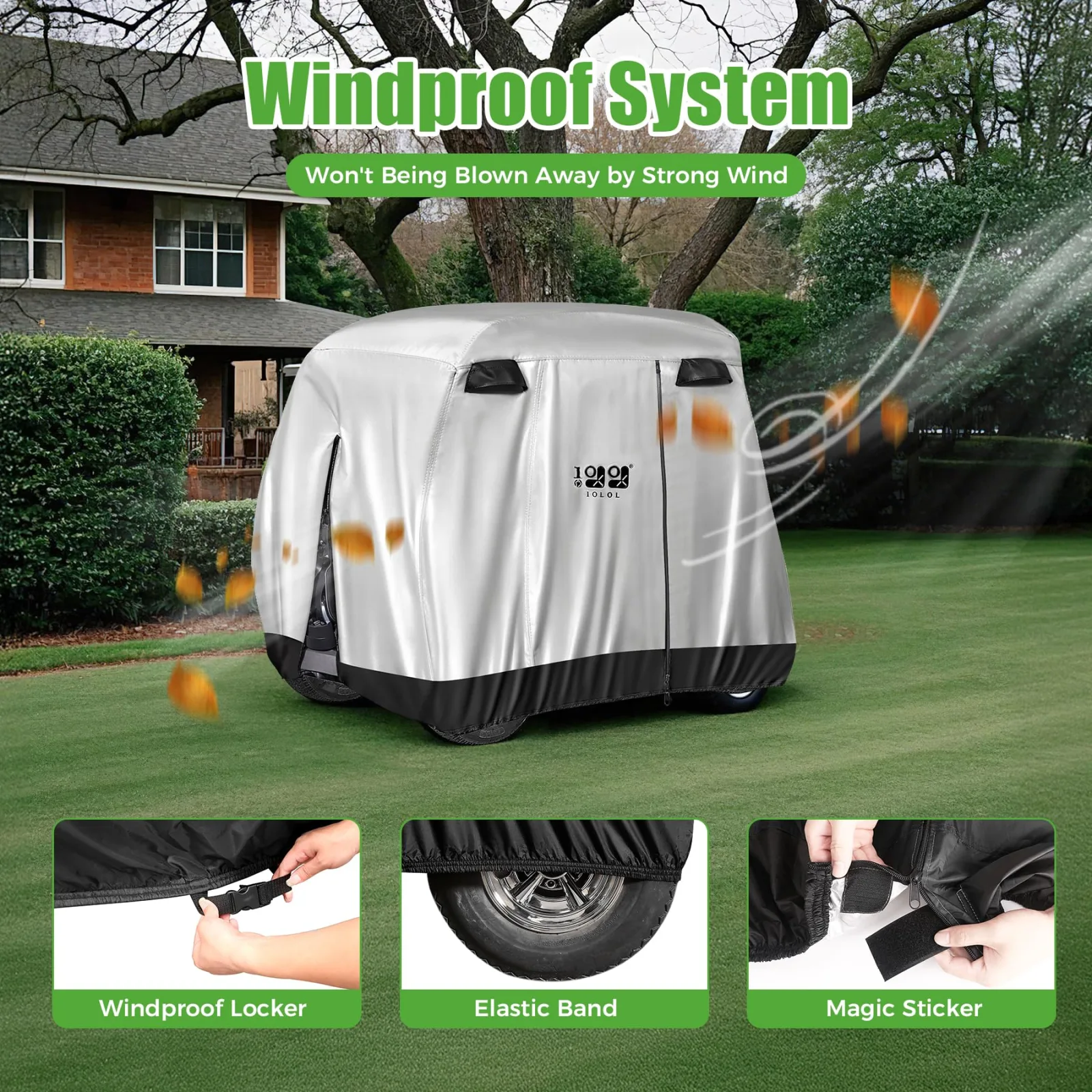 10L0L 4-Passenger Golf Cart Cover 112×48×73 in — 400D Polyester, Silver image 4