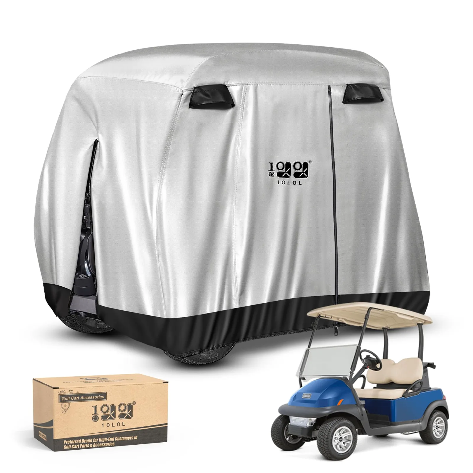 10L0L 4-Passenger Golf Cart Cover 112×48×73 in — 400D Polyester, Silver
