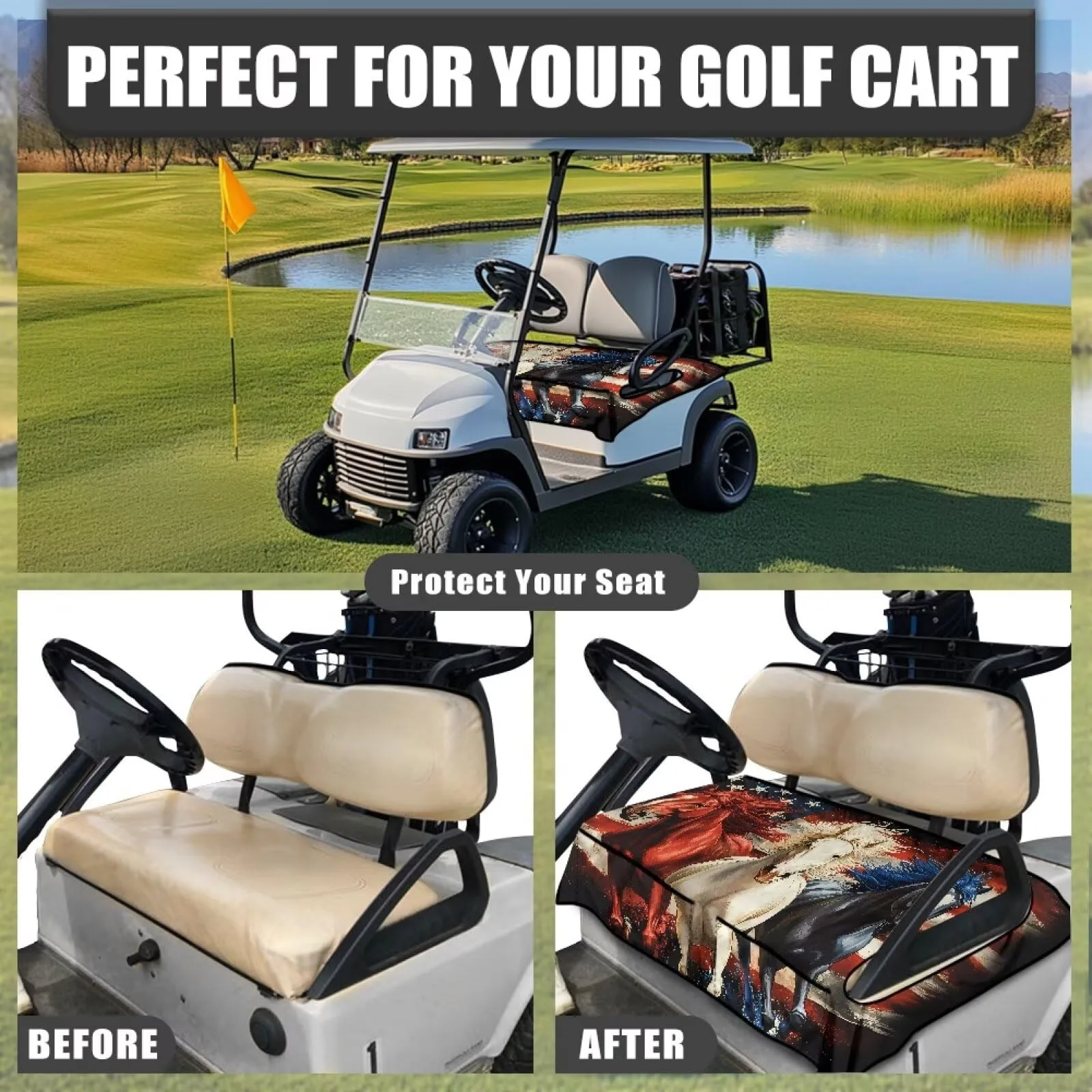 Golf Cart Seat Cover with Pockets, 52.36 x 32.28 in. image 4