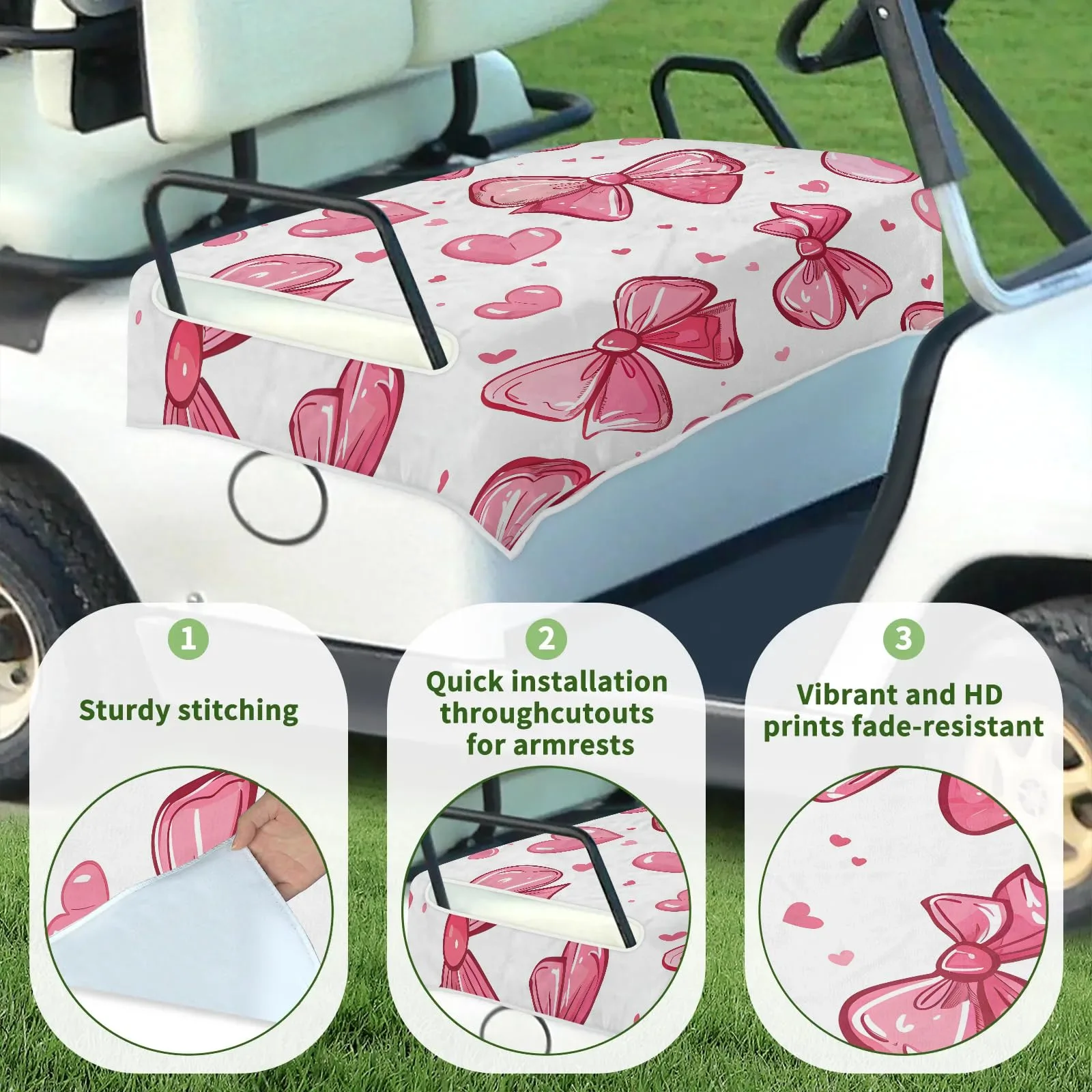 Tiveruda Pink Bow Knot Golf Cart Seat Cover 51 x 31 in image 3