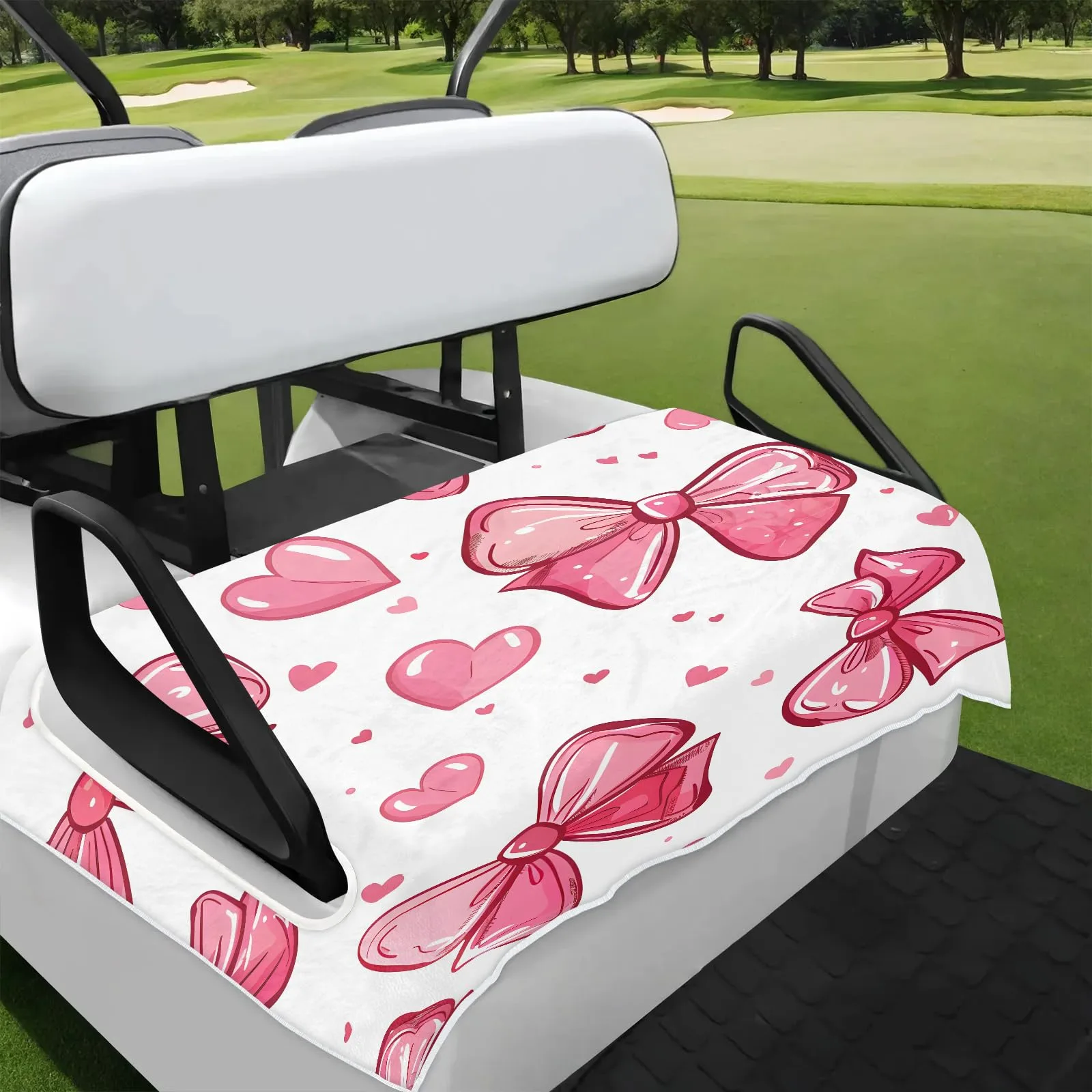 Tiveruda Pink Bow Knot Golf Cart Seat Cover 51 x 31 in