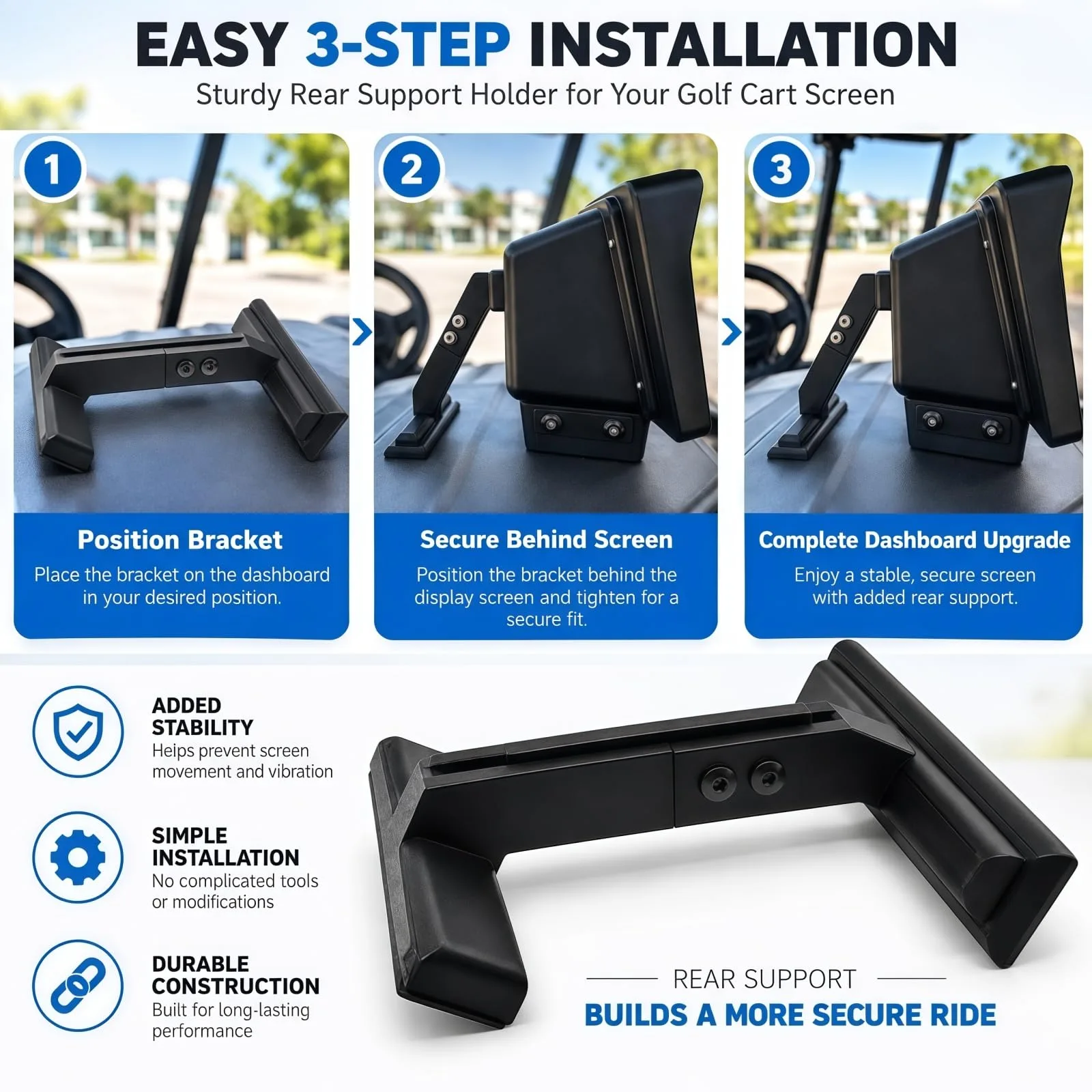 Generic Screen Stabilizer Bracket for Denago Golf Cart image 4