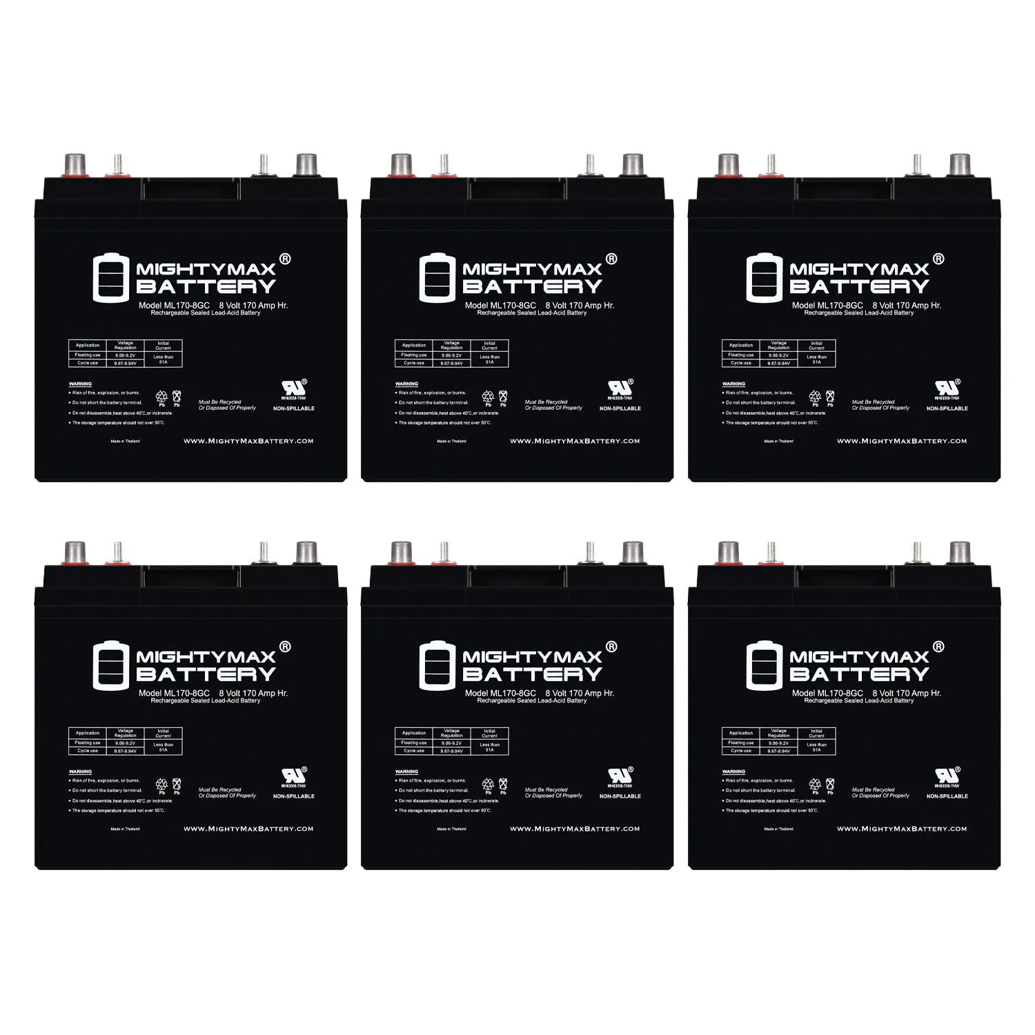 Mighty Max 8V 170Ah AGM Golf Cart Battery 6-Pack