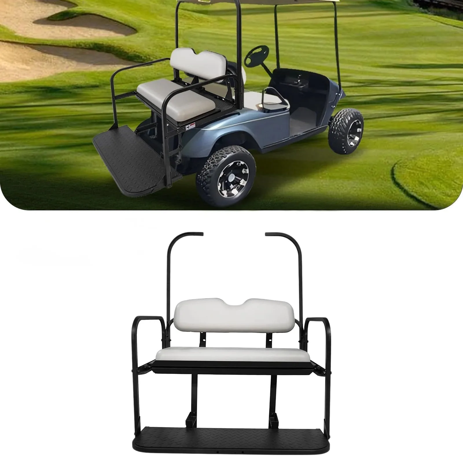 Rainier Parts White Rear Flip Seat Kit for E-Z-GO TXT