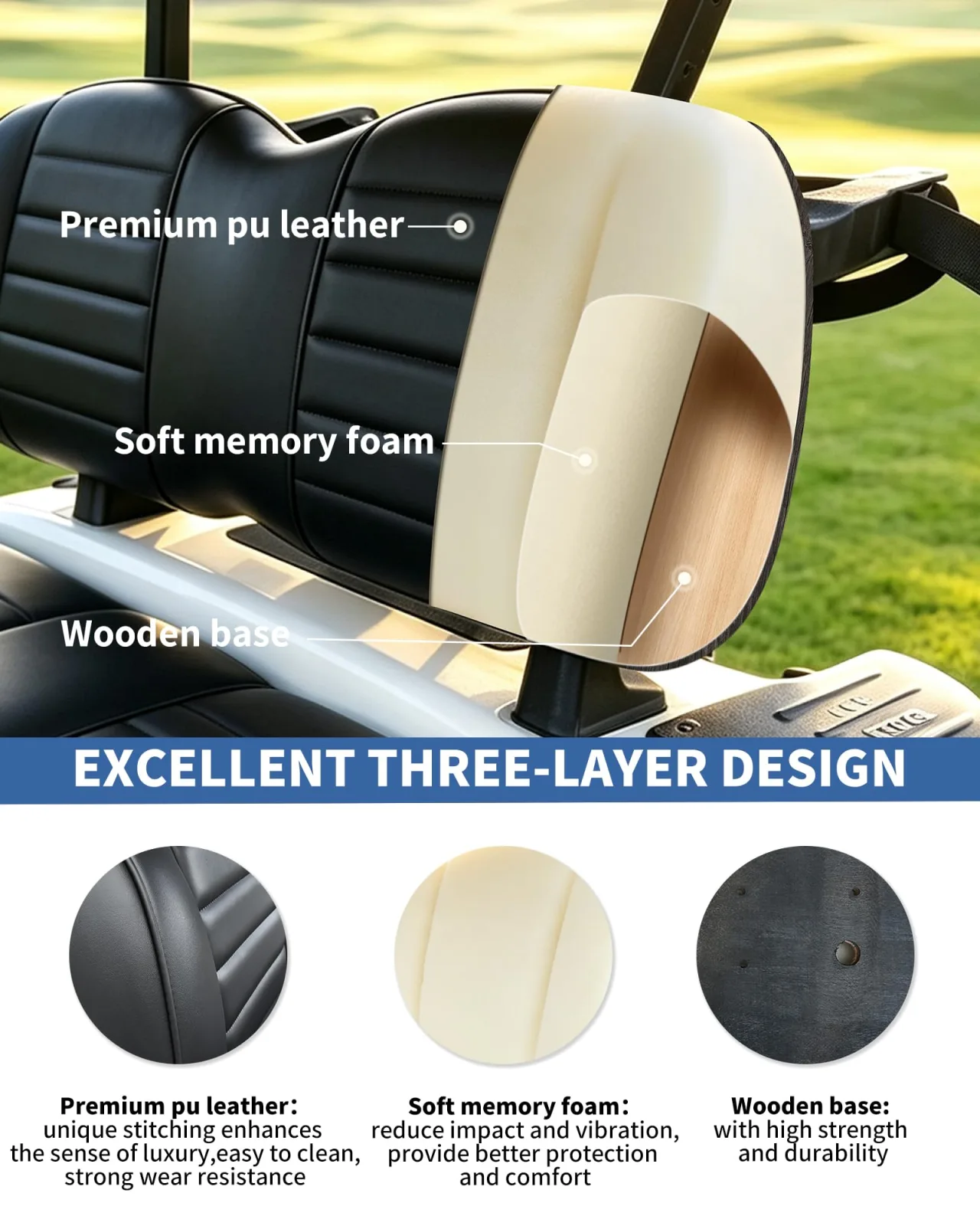 HEOHOU Front Seat Cushion Kit for E-Z-GO TXT 1994-2013 image 3