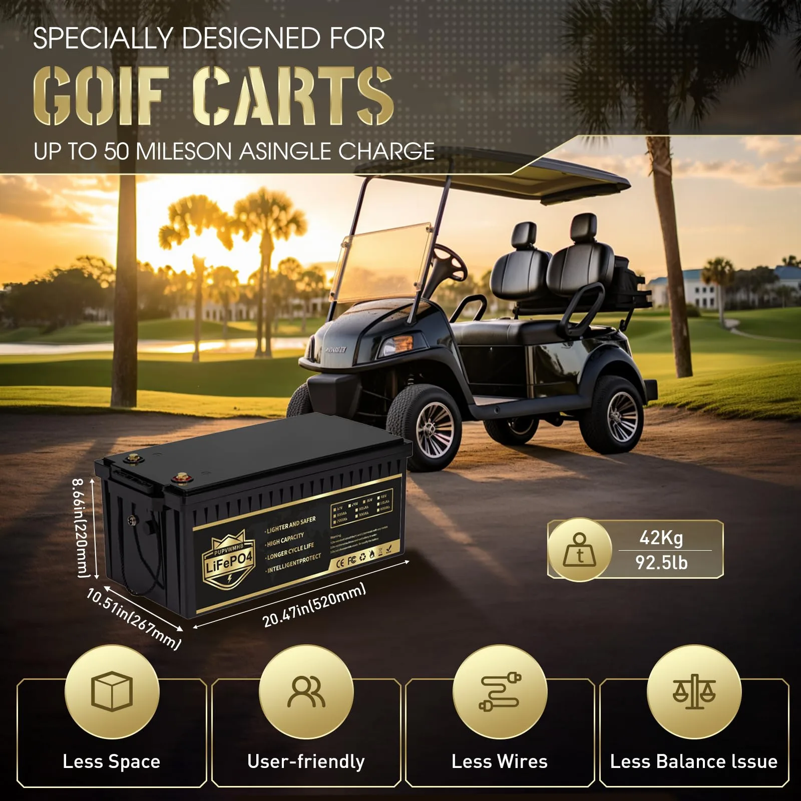 PUPVWMHB 48V 100Ah Golf Cart LiFePO4 Battery image 2